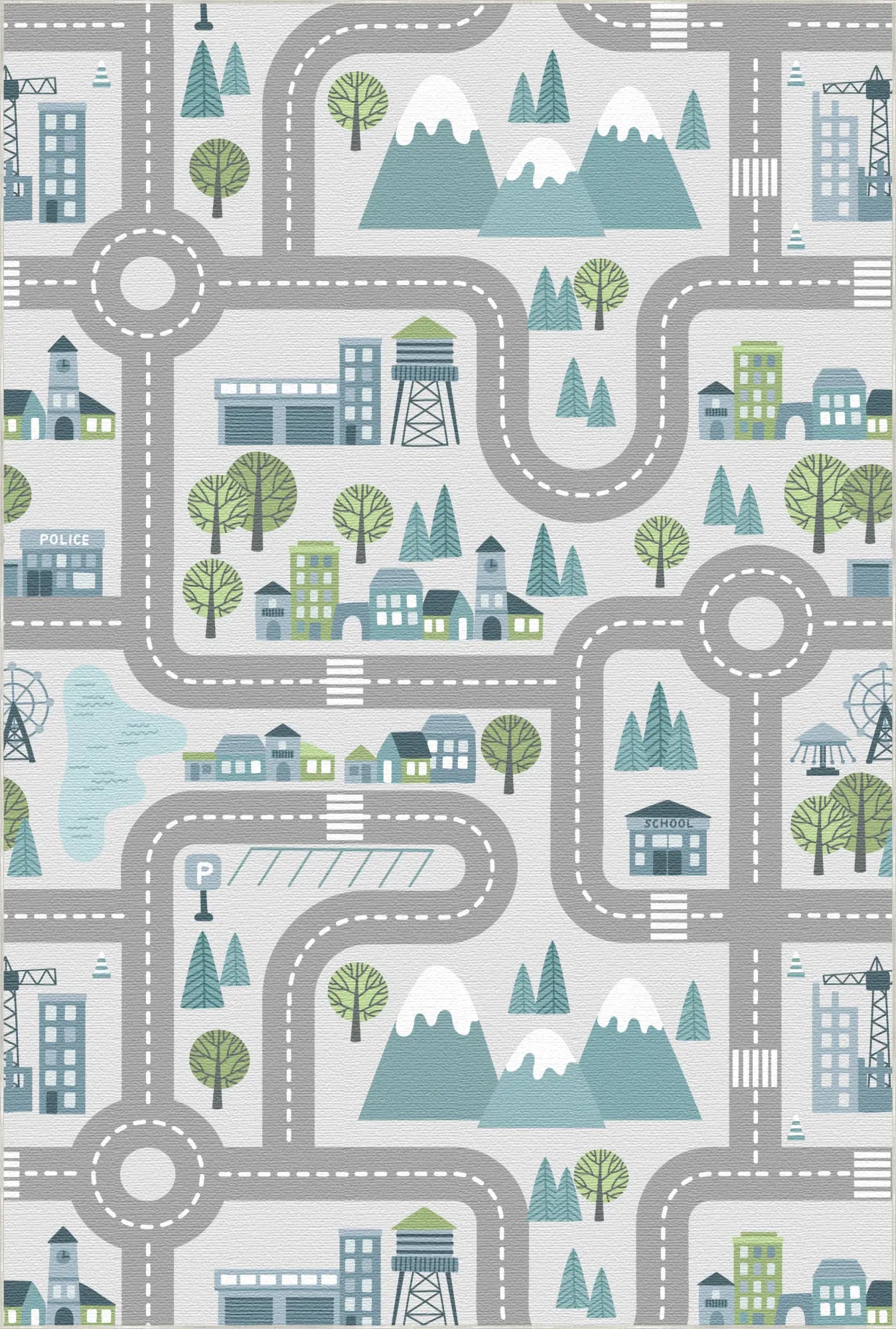 Washable Blue City Road Kids Rug