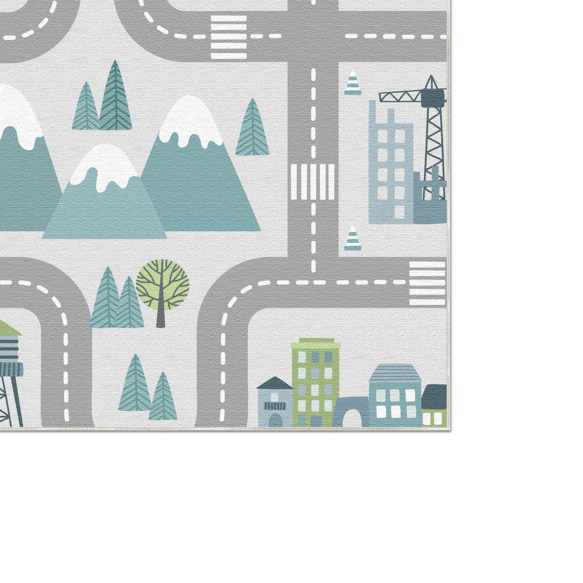 Washable Blue City Road Kids Rug