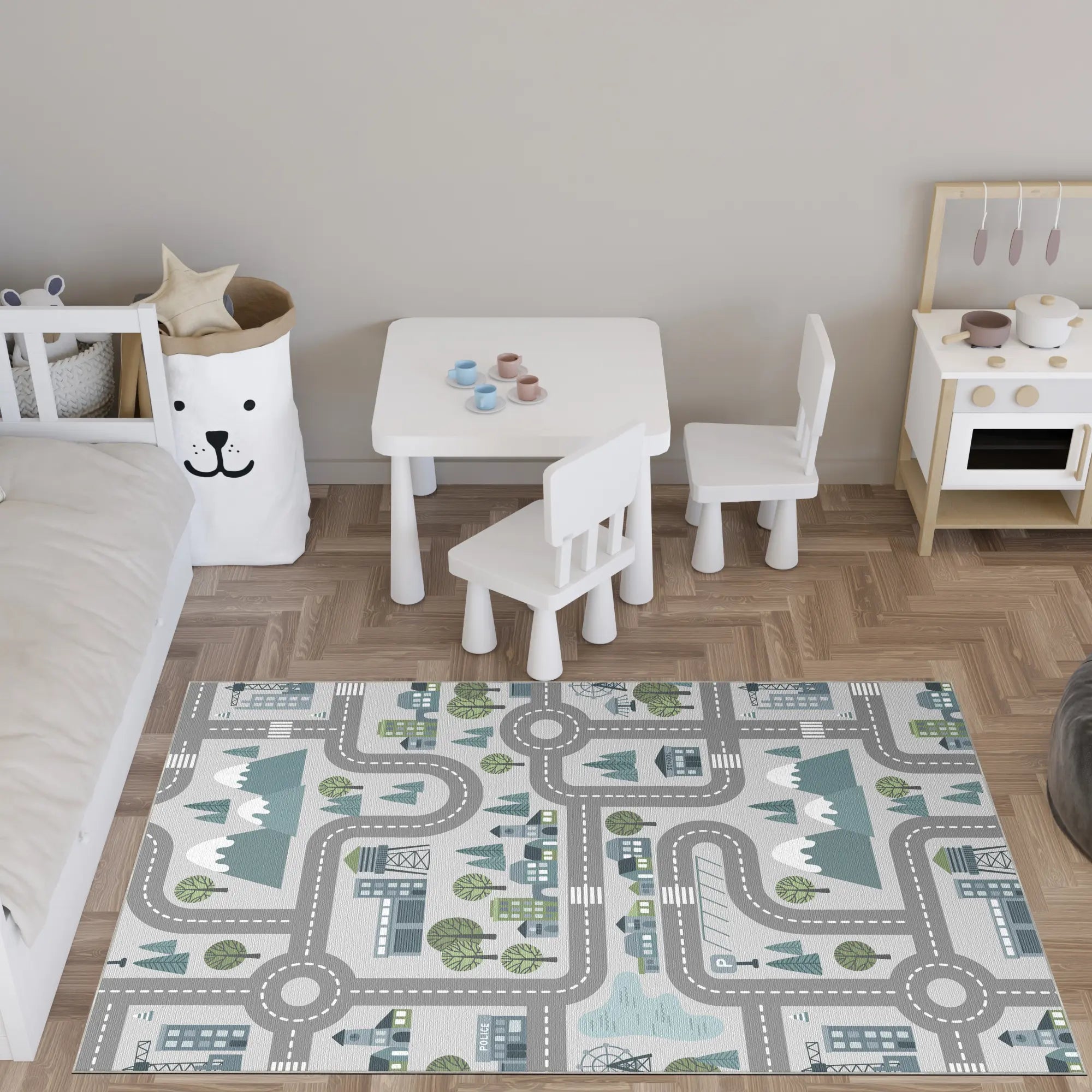 Washable Blue City Road Kids Rug
