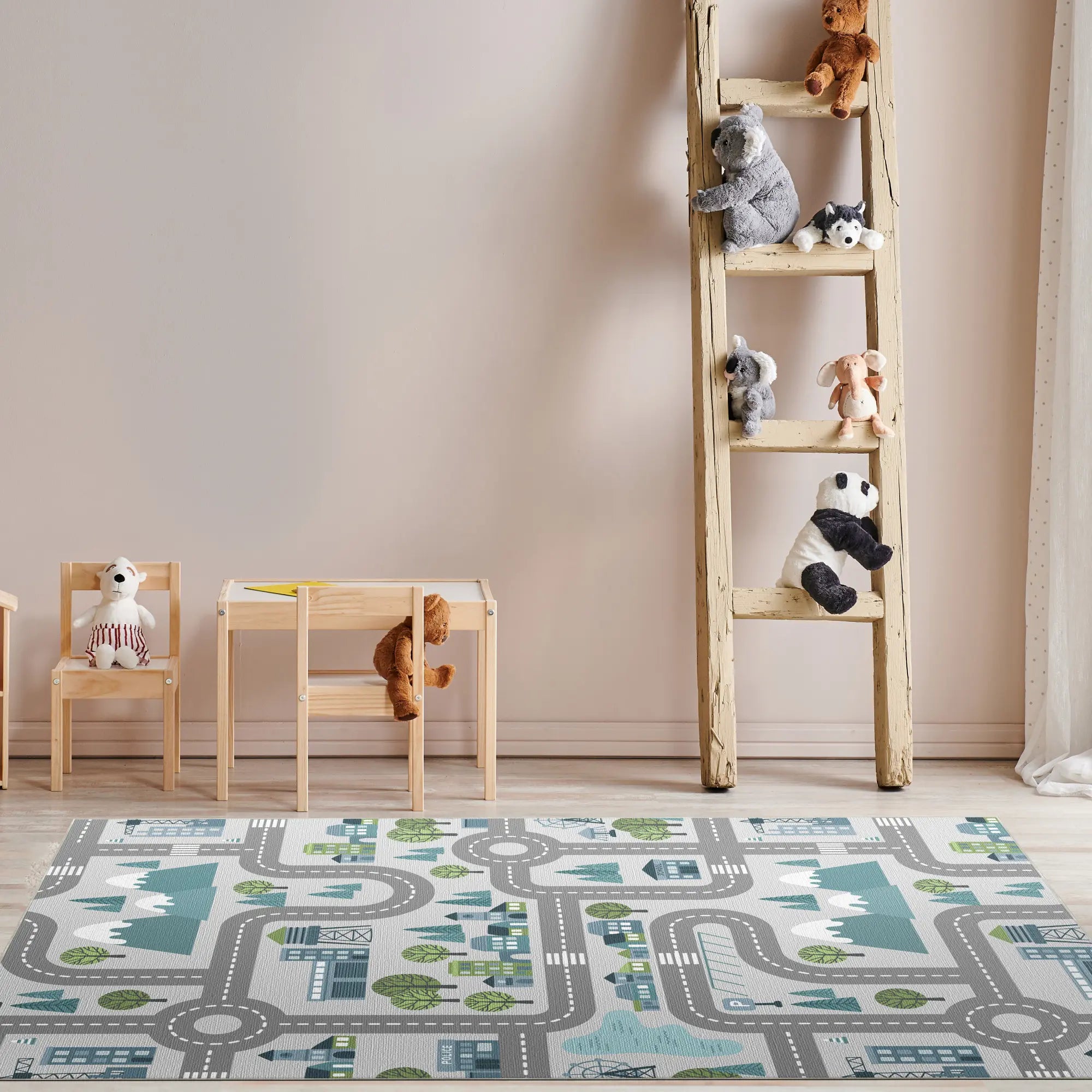 Washable Blue City Road Kids Rug