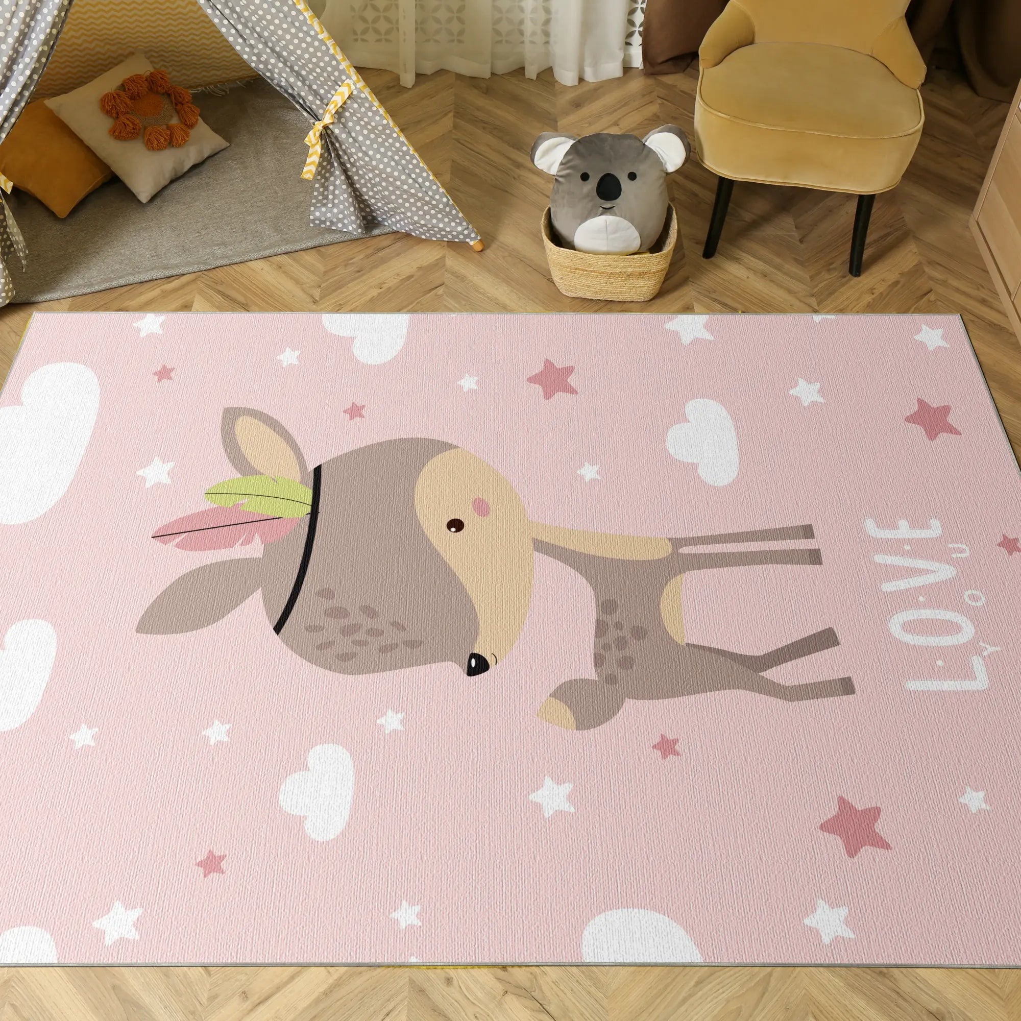 Adorable Pink Fawn Nursery Rug