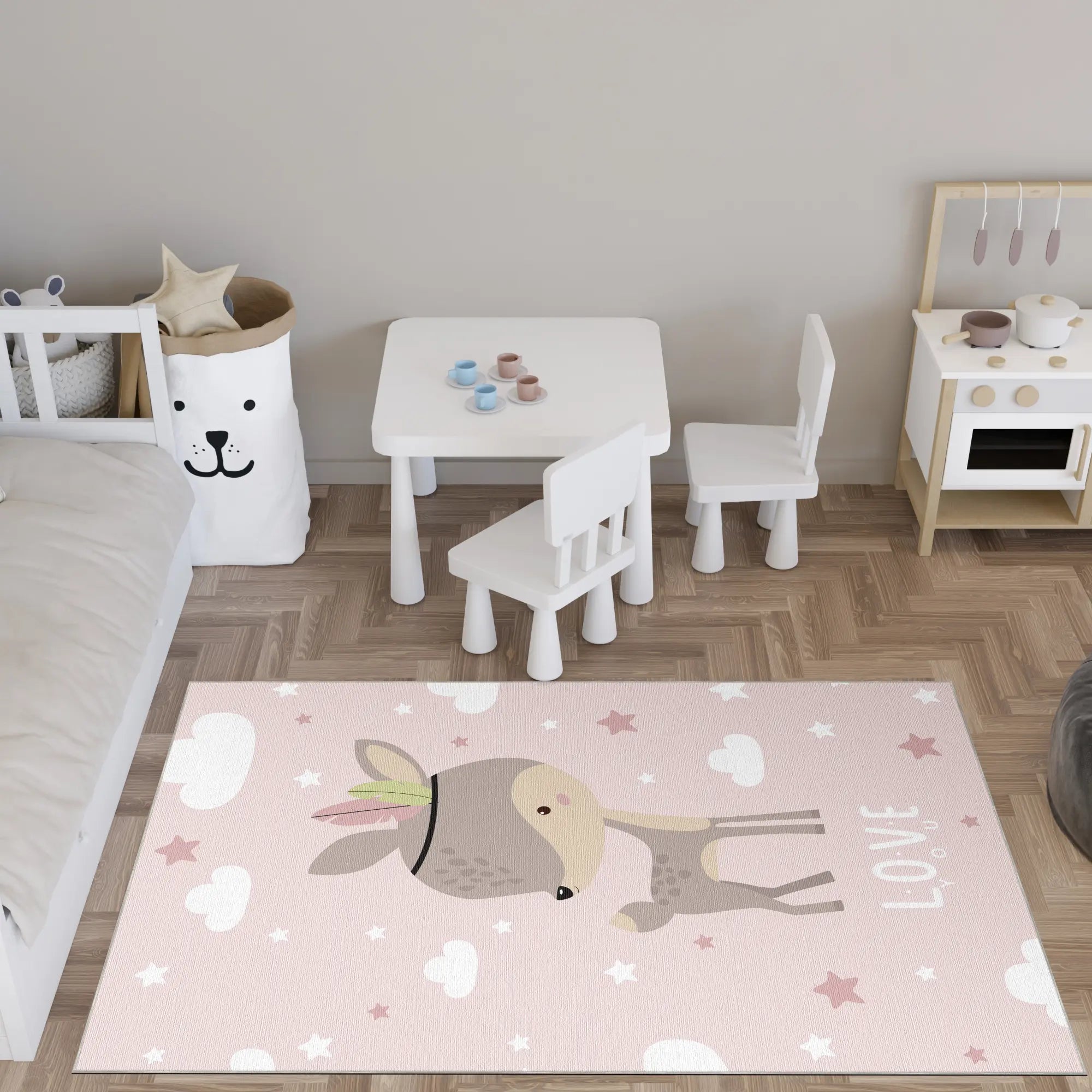 Adorable Pink Fawn Nursery Rug