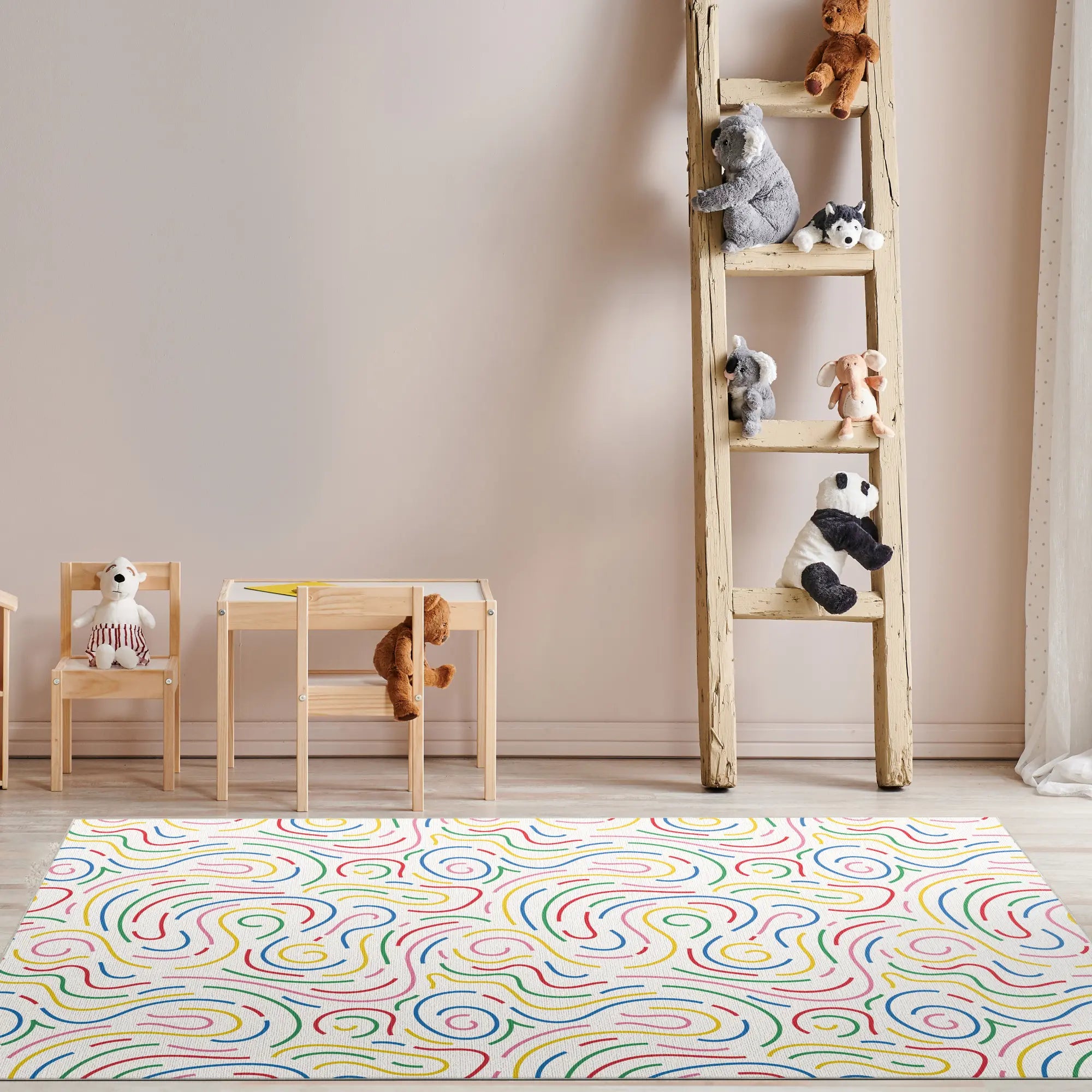 Washable Colorful Abstract Swirl Kids Rug