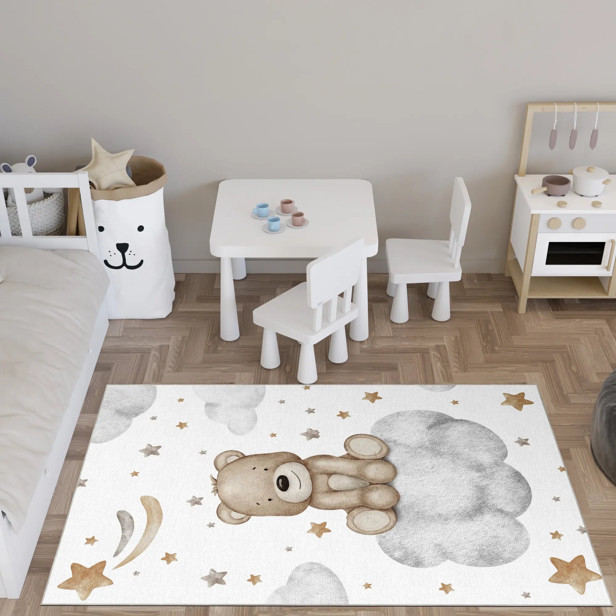 Sweet Brown Bear on Cloud Kids Rug