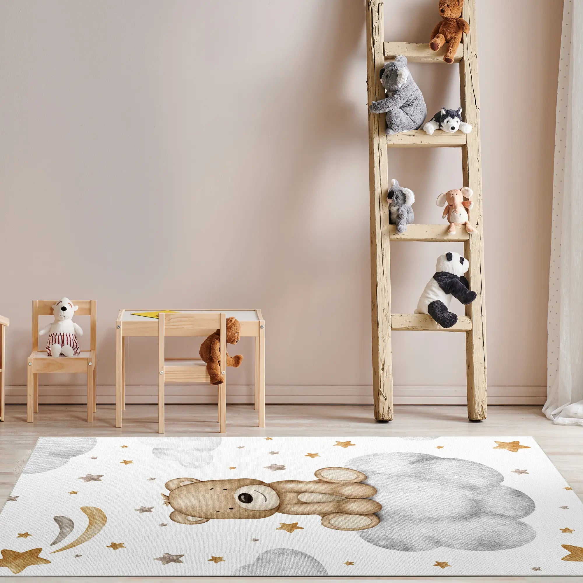 Sweet Brown Bear on Cloud Kids Rug