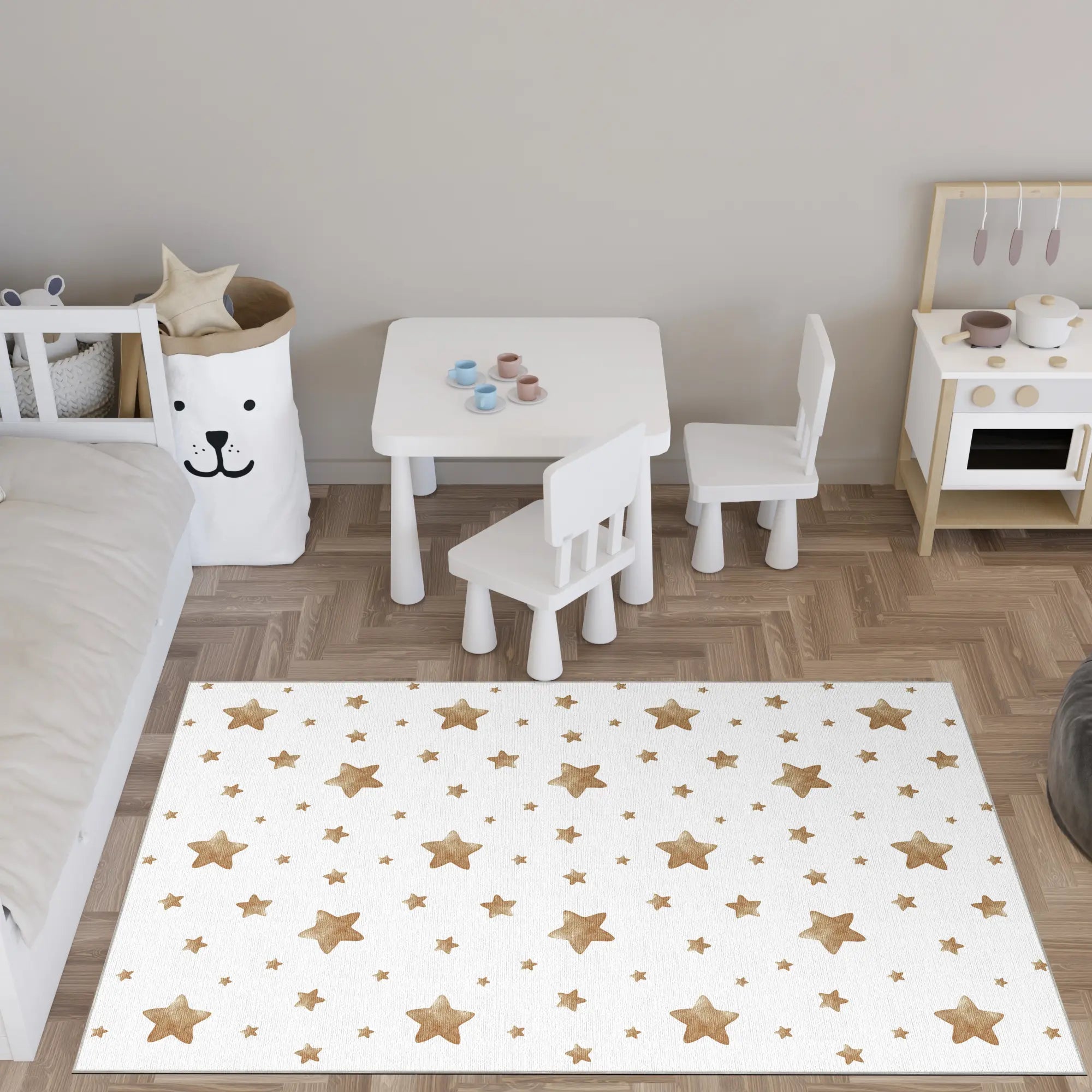 Golden Watercolor Stars Kids Rug