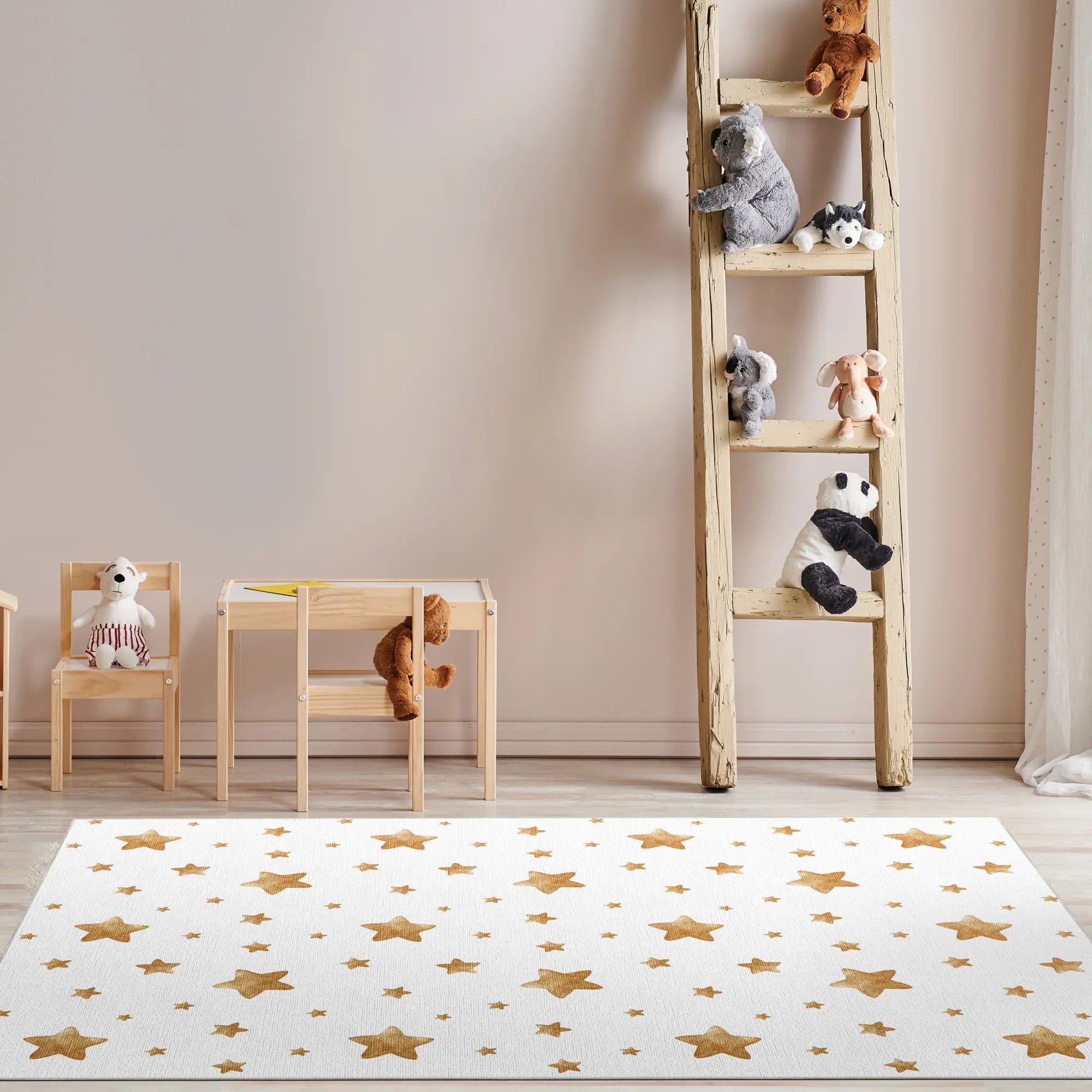 Golden Watercolor Stars Kids Rug