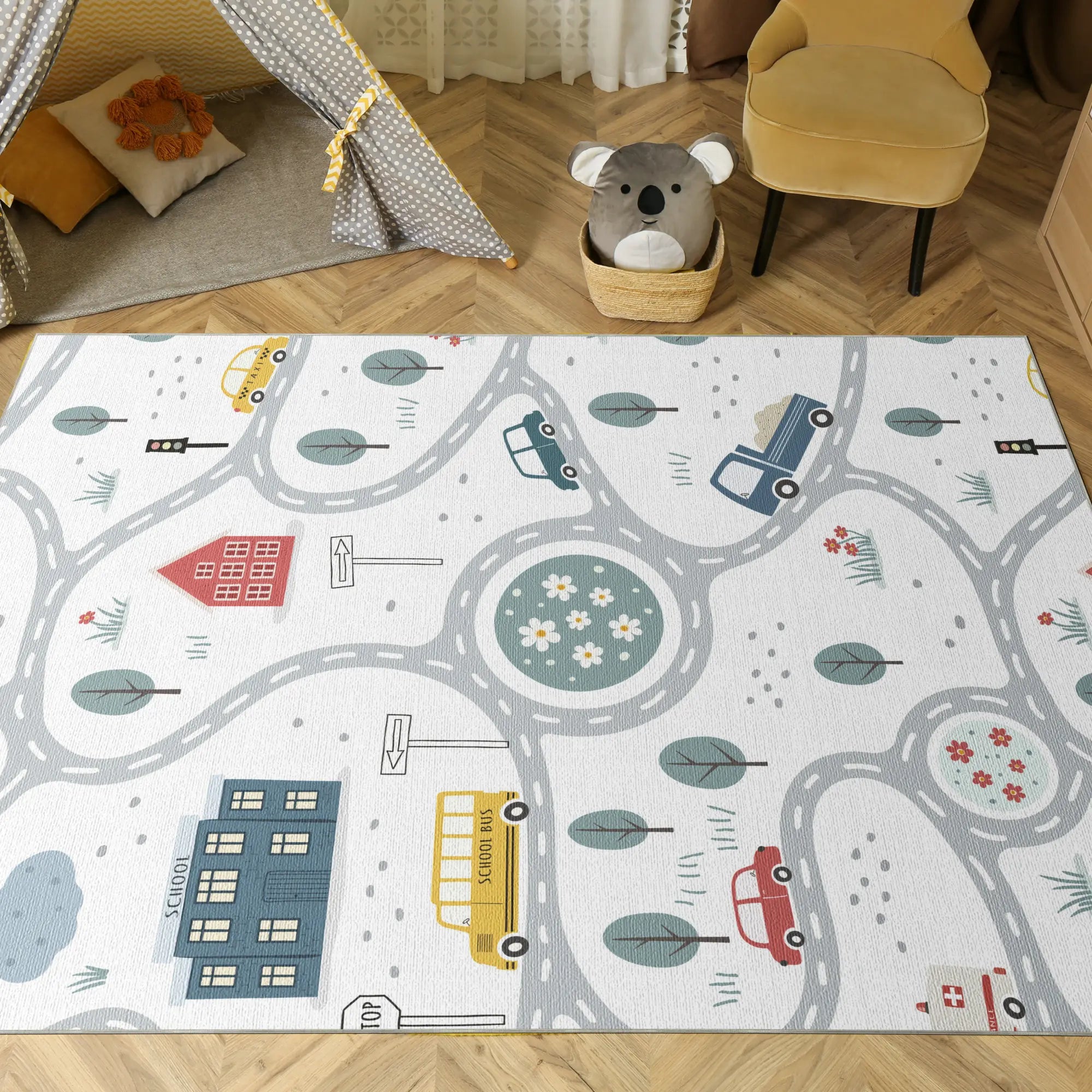 White City Traffic Road Kids Rug
