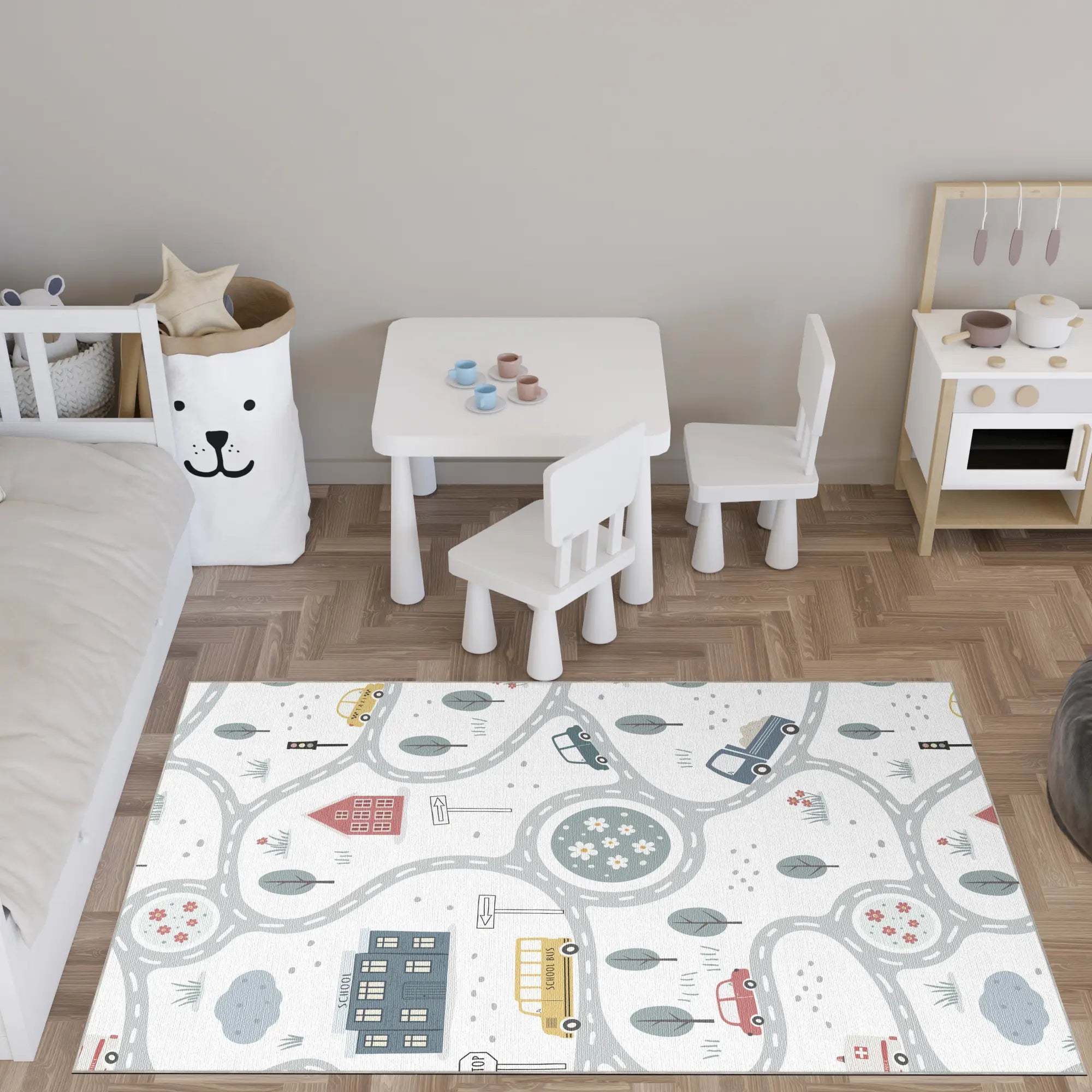 White City Traffic Road Kids Rug