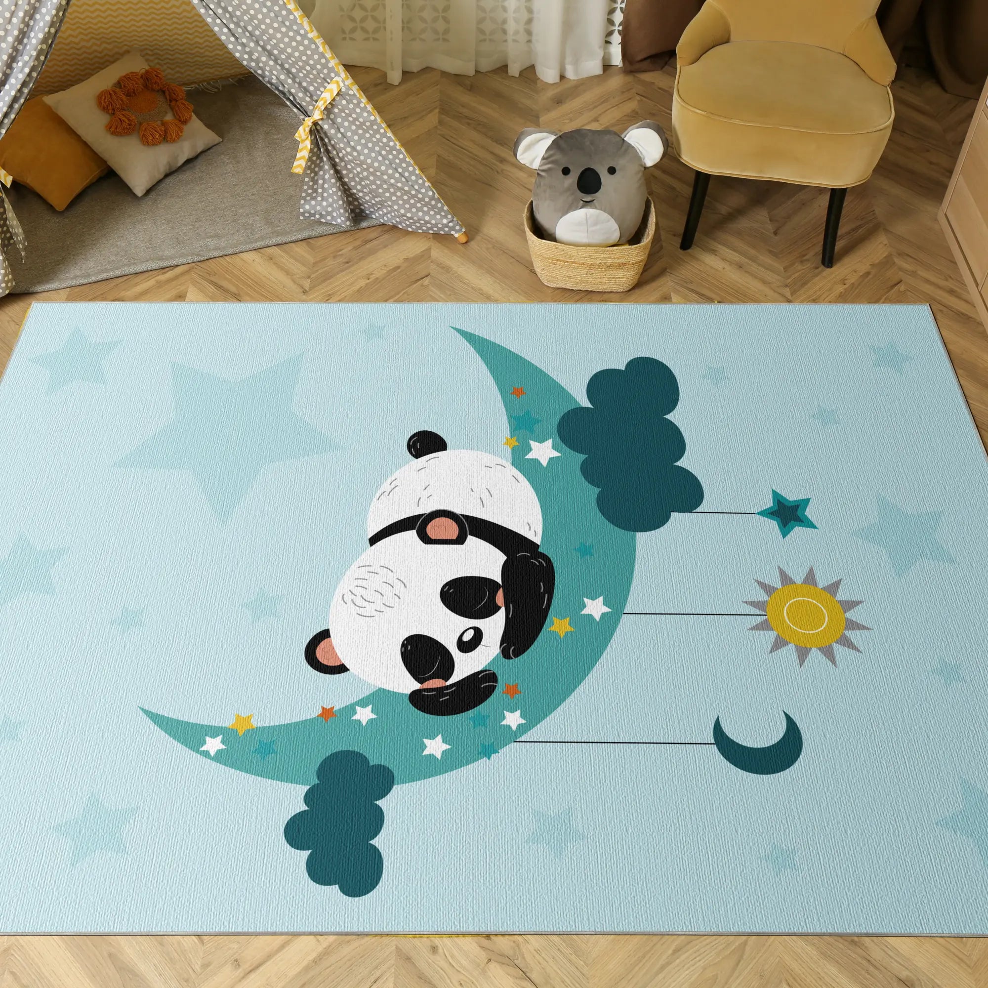Dreamy Sleeping Panda Moon Kids Rug