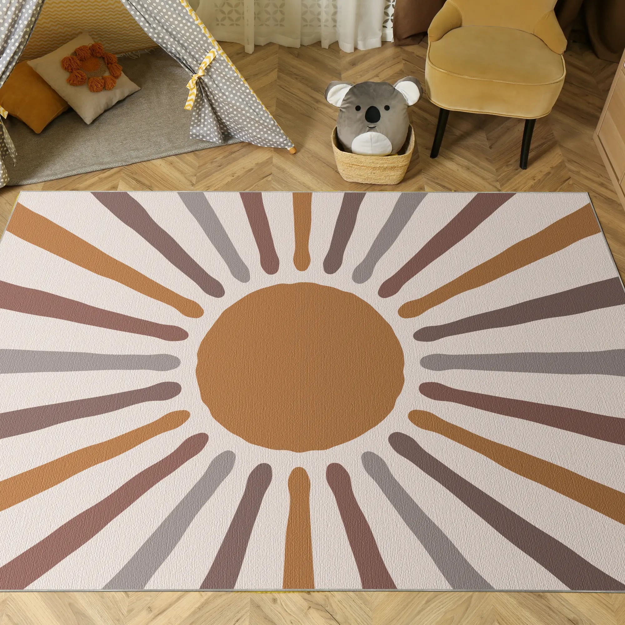 Earthy Boho Sunburst Kids Rug