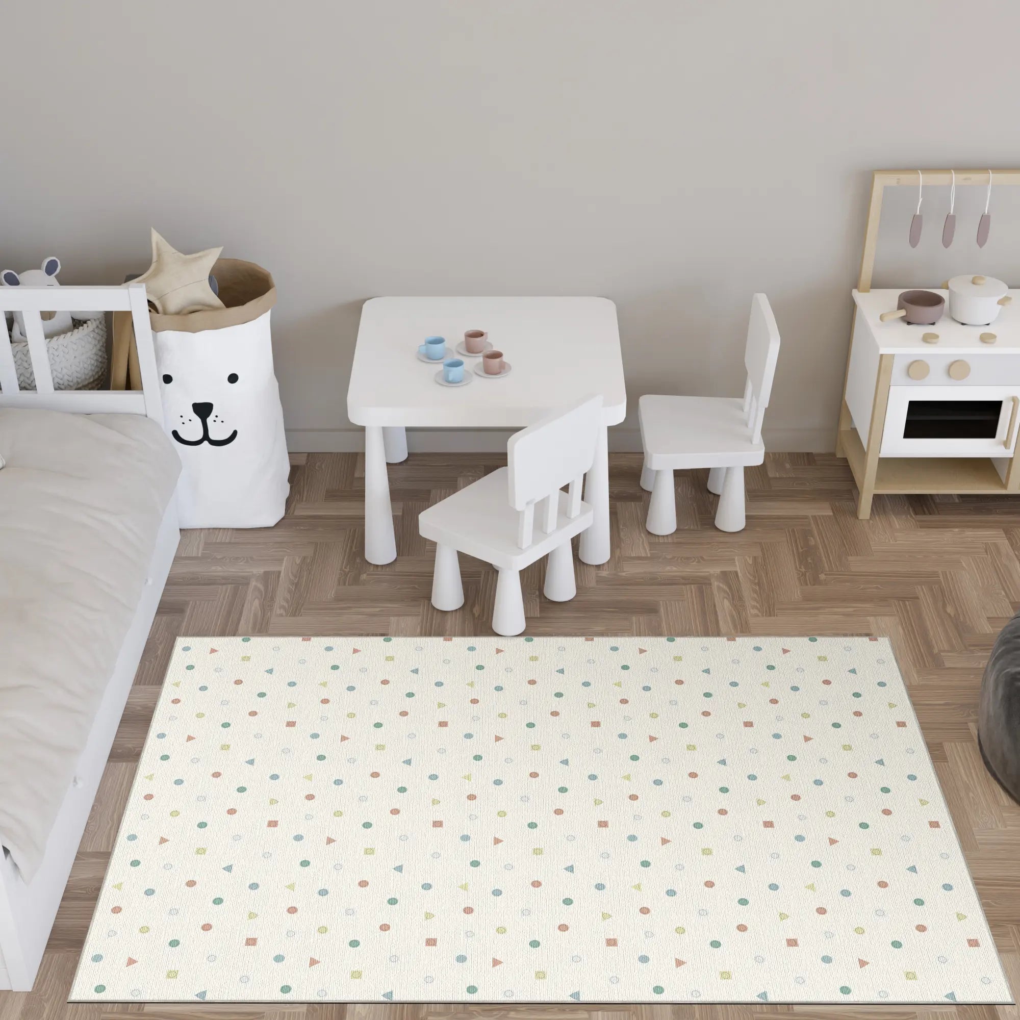 Pastel Geometric Washable Nursery Rug