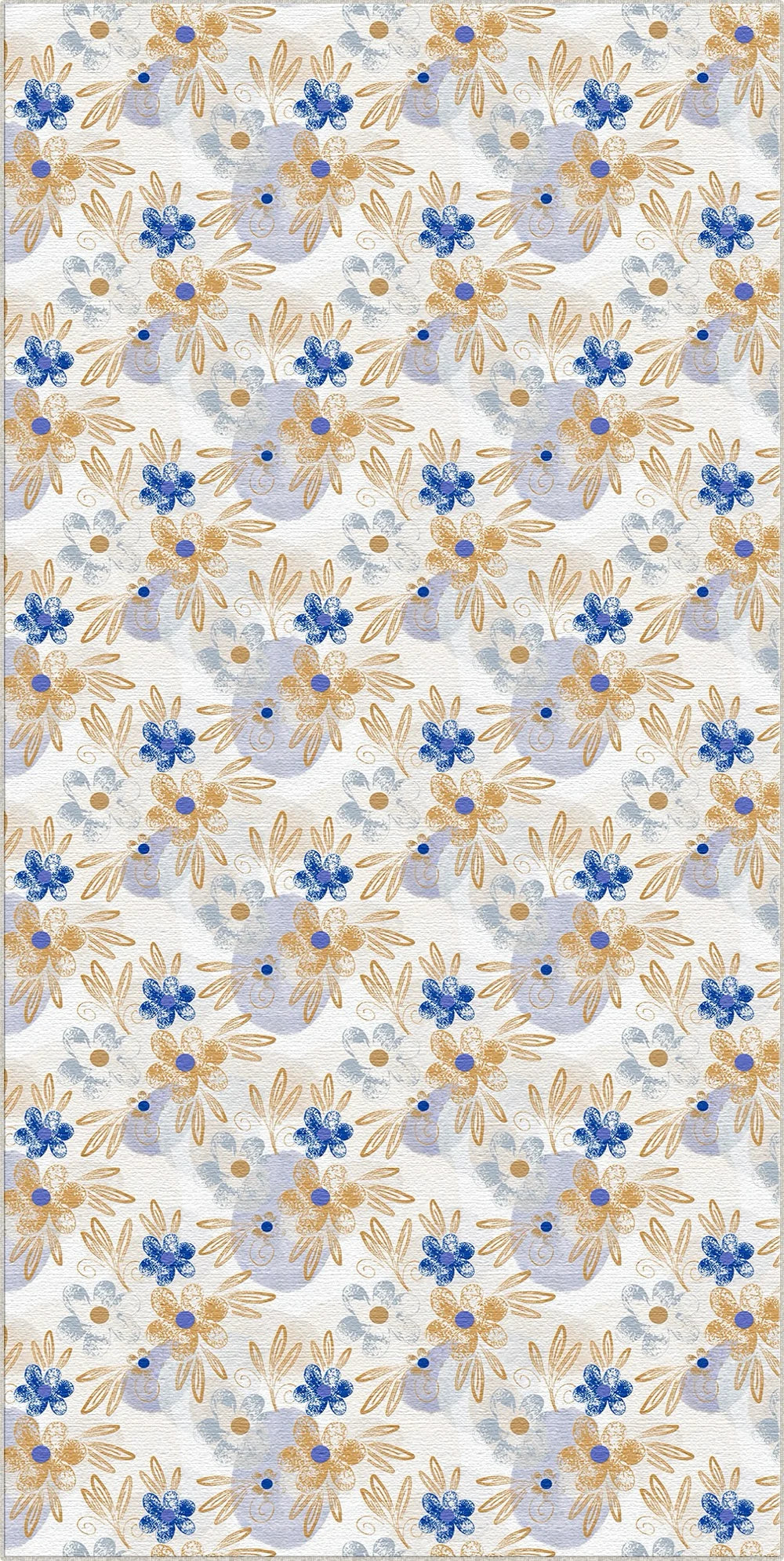 Bohemian Indigo & Ochre Sketch Floral Rug