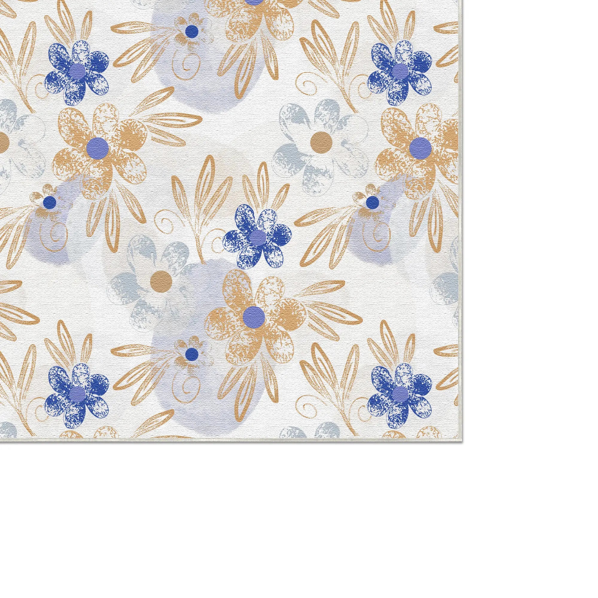 Bohemian Indigo & Ochre Sketch Floral Rug