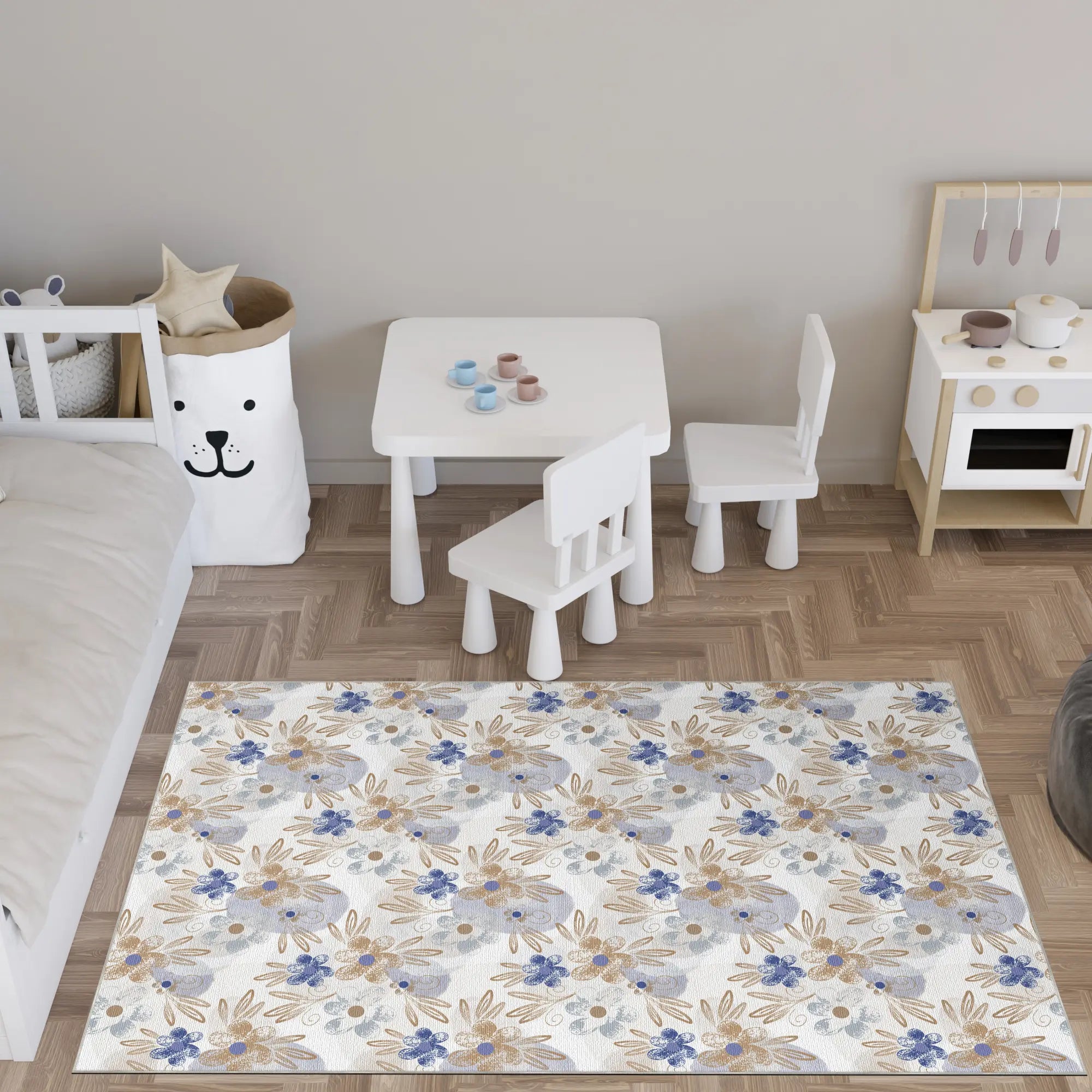 Bohemian Indigo & Ochre Sketch Floral Rug