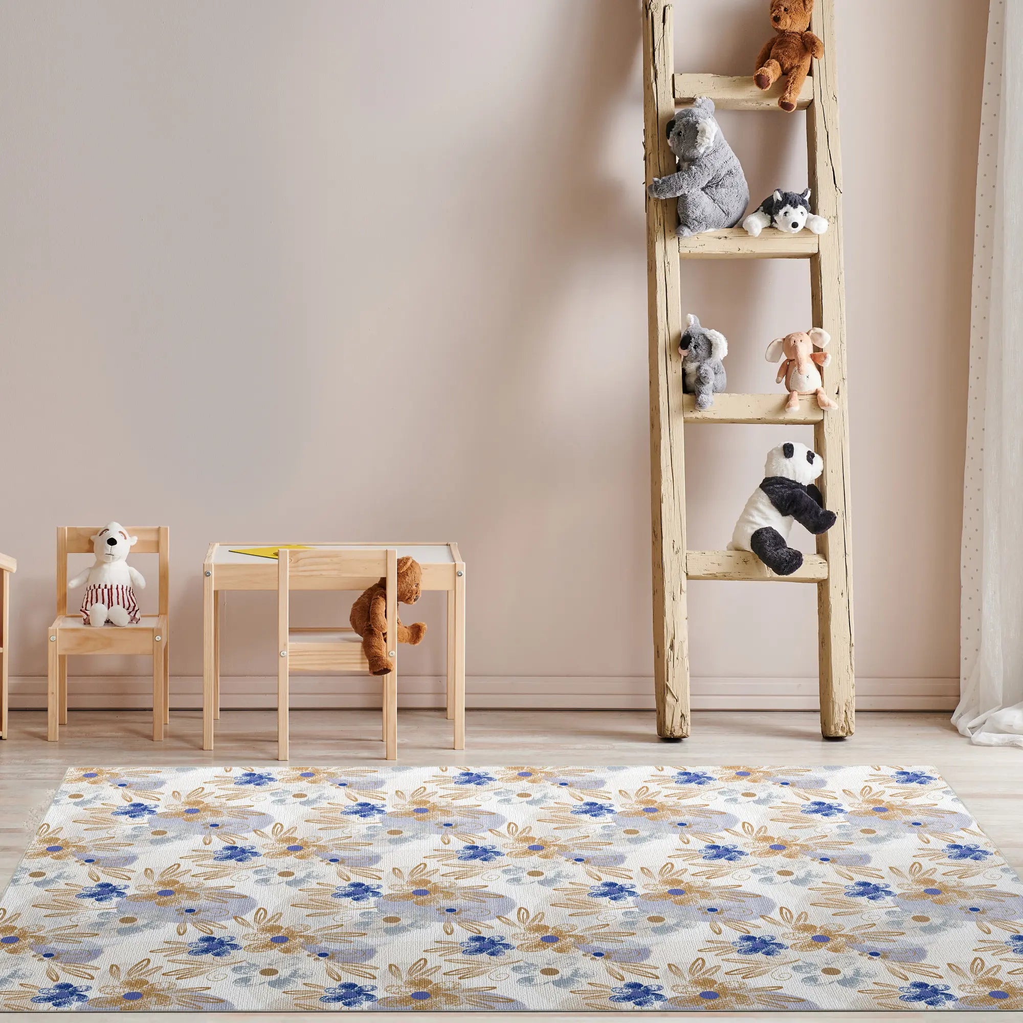 Bohemian Indigo & Ochre Sketch Floral Rug