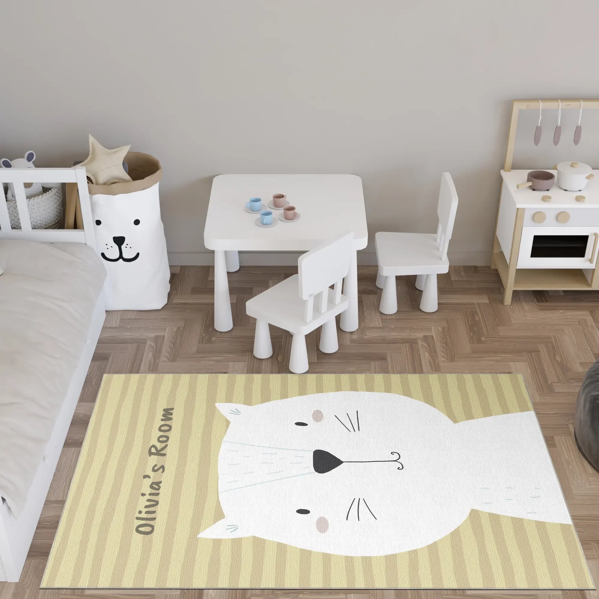 Customizable Cute Cat Character Kids Rug