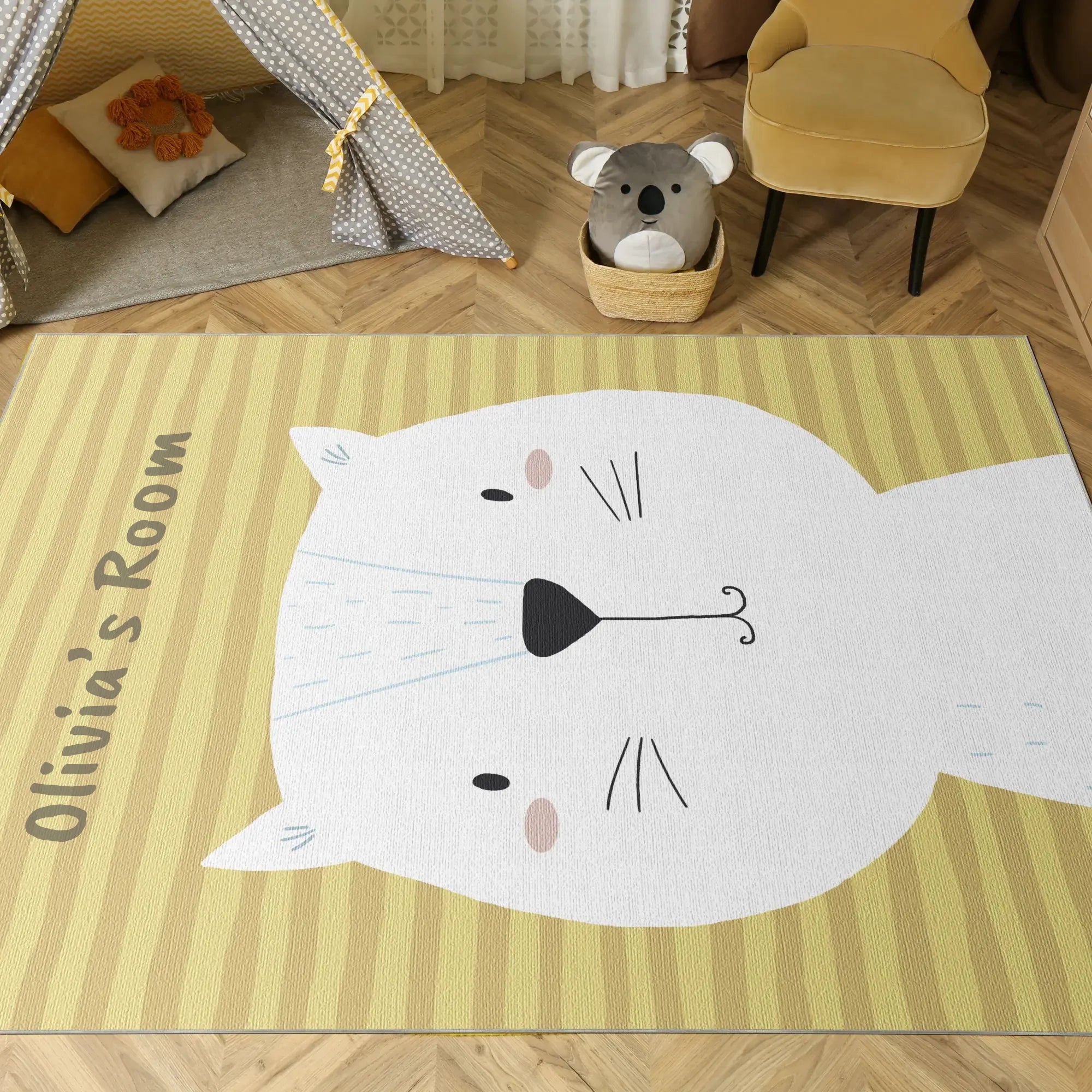 Customizable Cute Cat Character Kids Rug