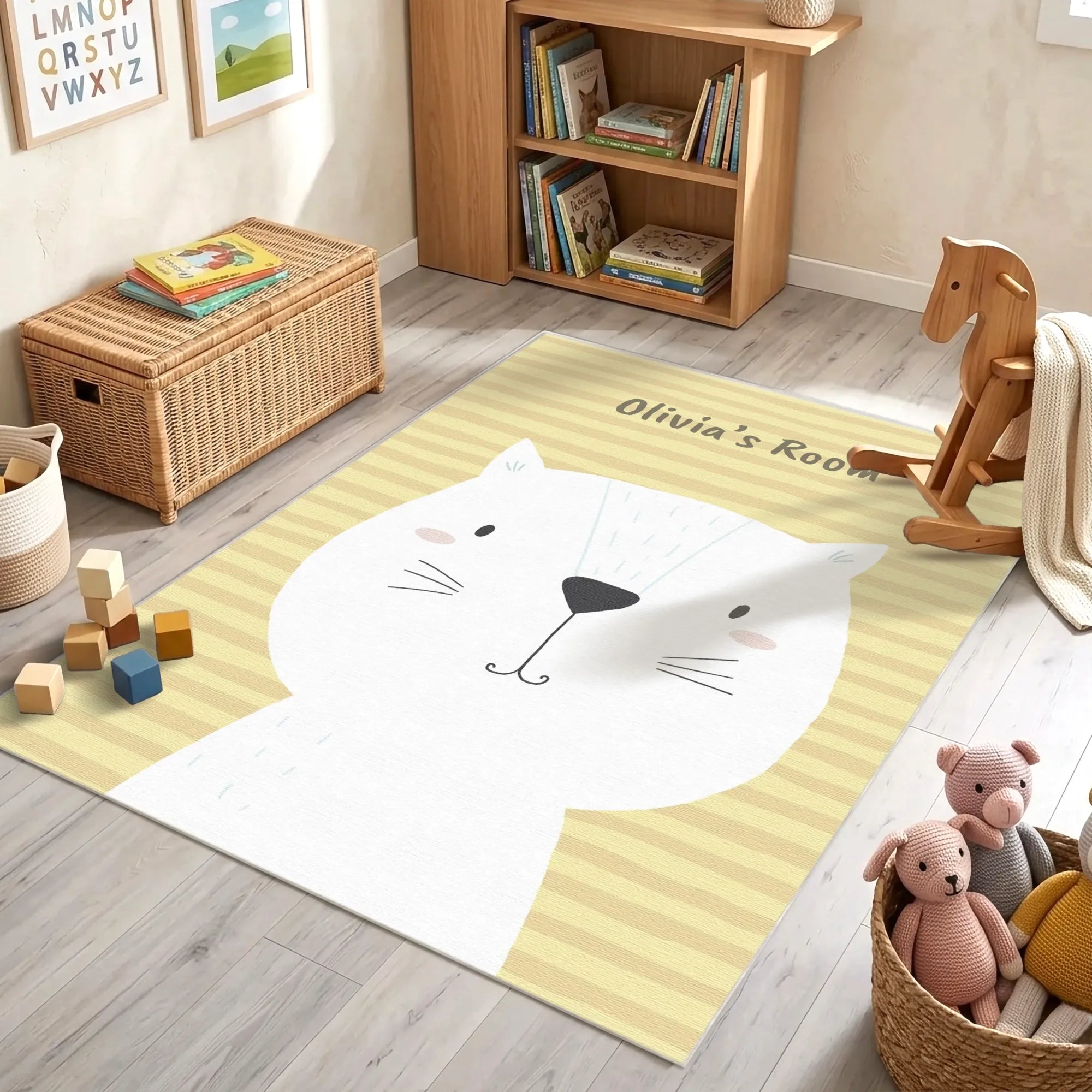 Customizable Cute Cat Character Kids Rug