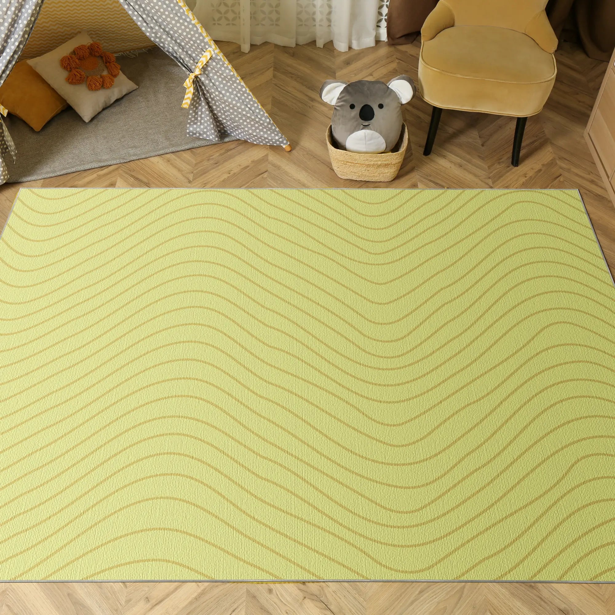 Soft Yellow Wavy Motion Accent Rug