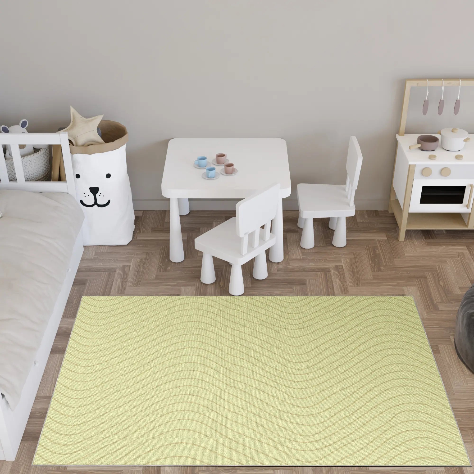 Soft Yellow Wavy Motion Accent Rug