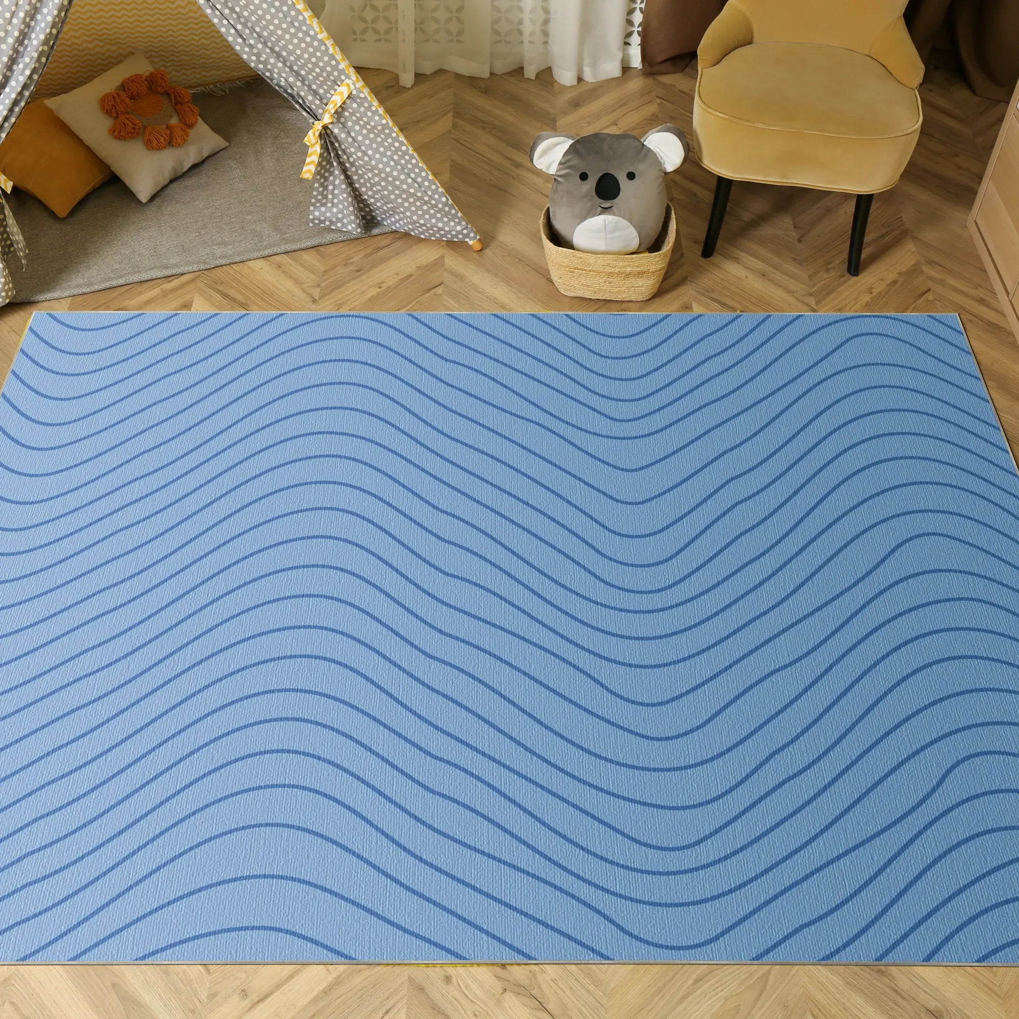 Soft Sky Blue Wavy Motion Accent Rug