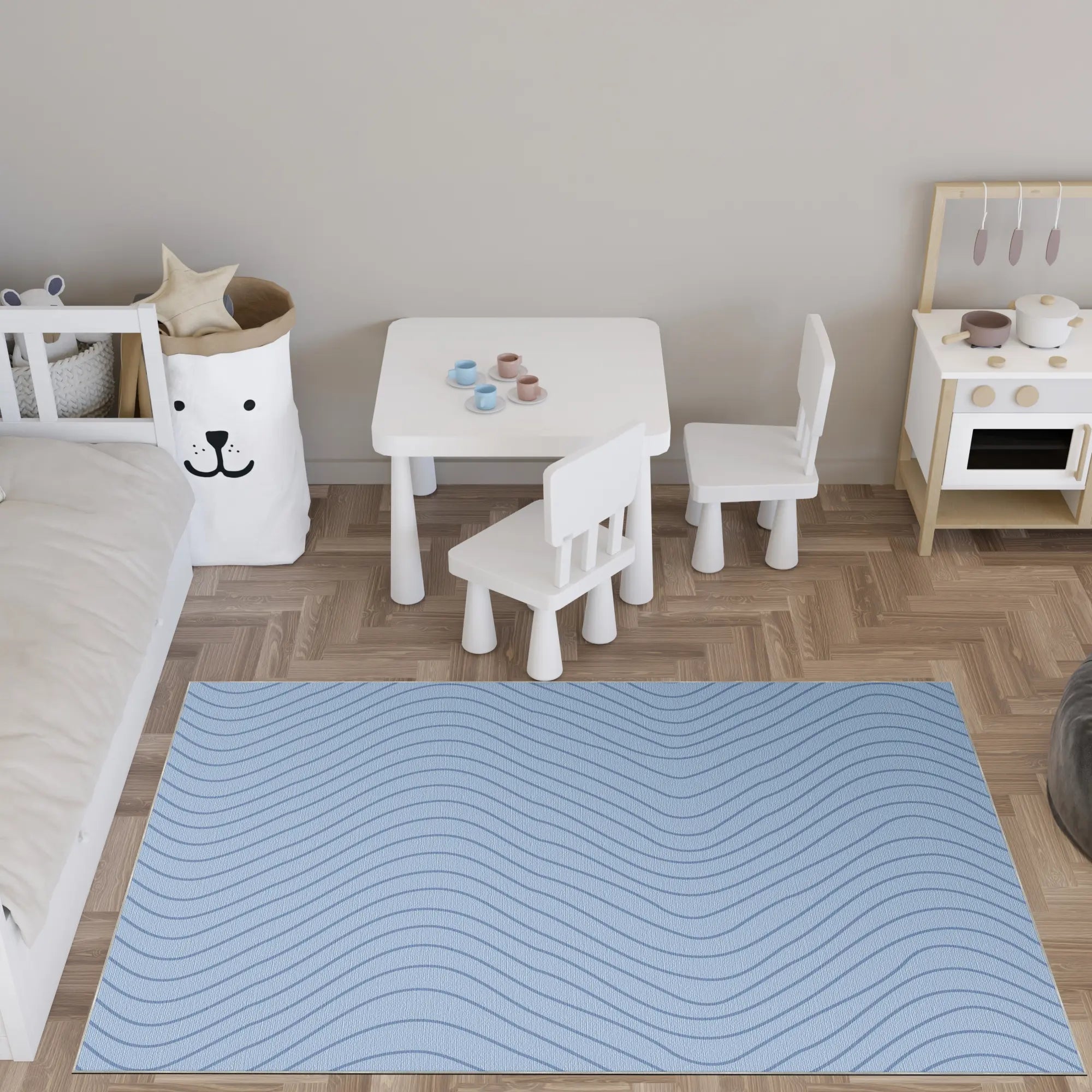 Soft Sky Blue Wavy Motion Accent Rug