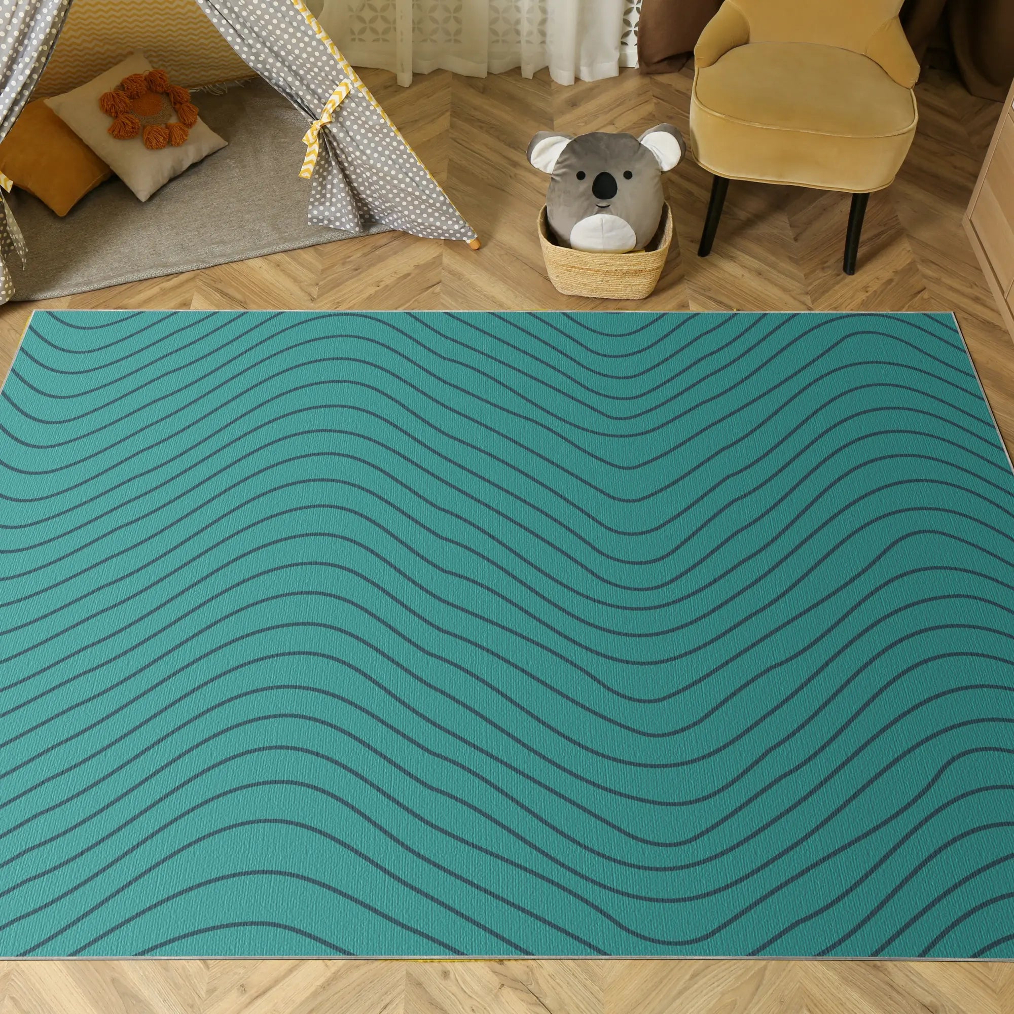 Soft Turquoise Wavy Motion Accent Rug