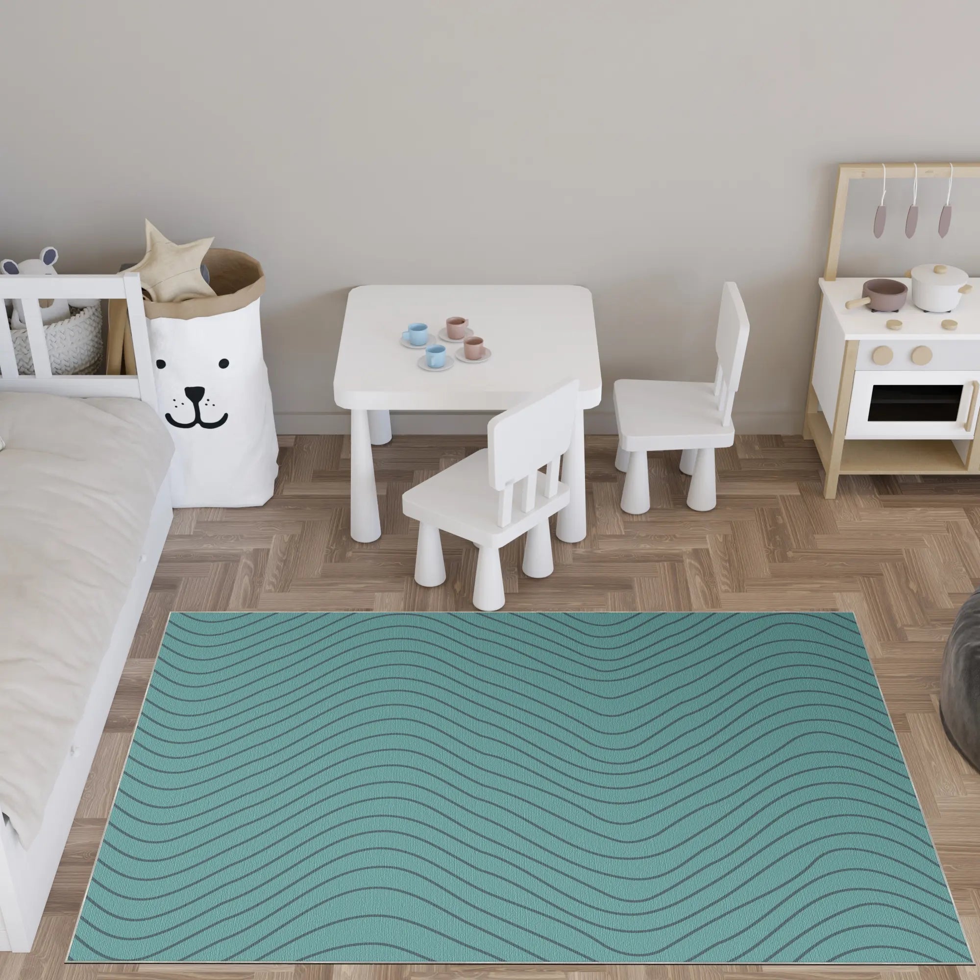 Soft Turquoise Wavy Motion Accent Rug