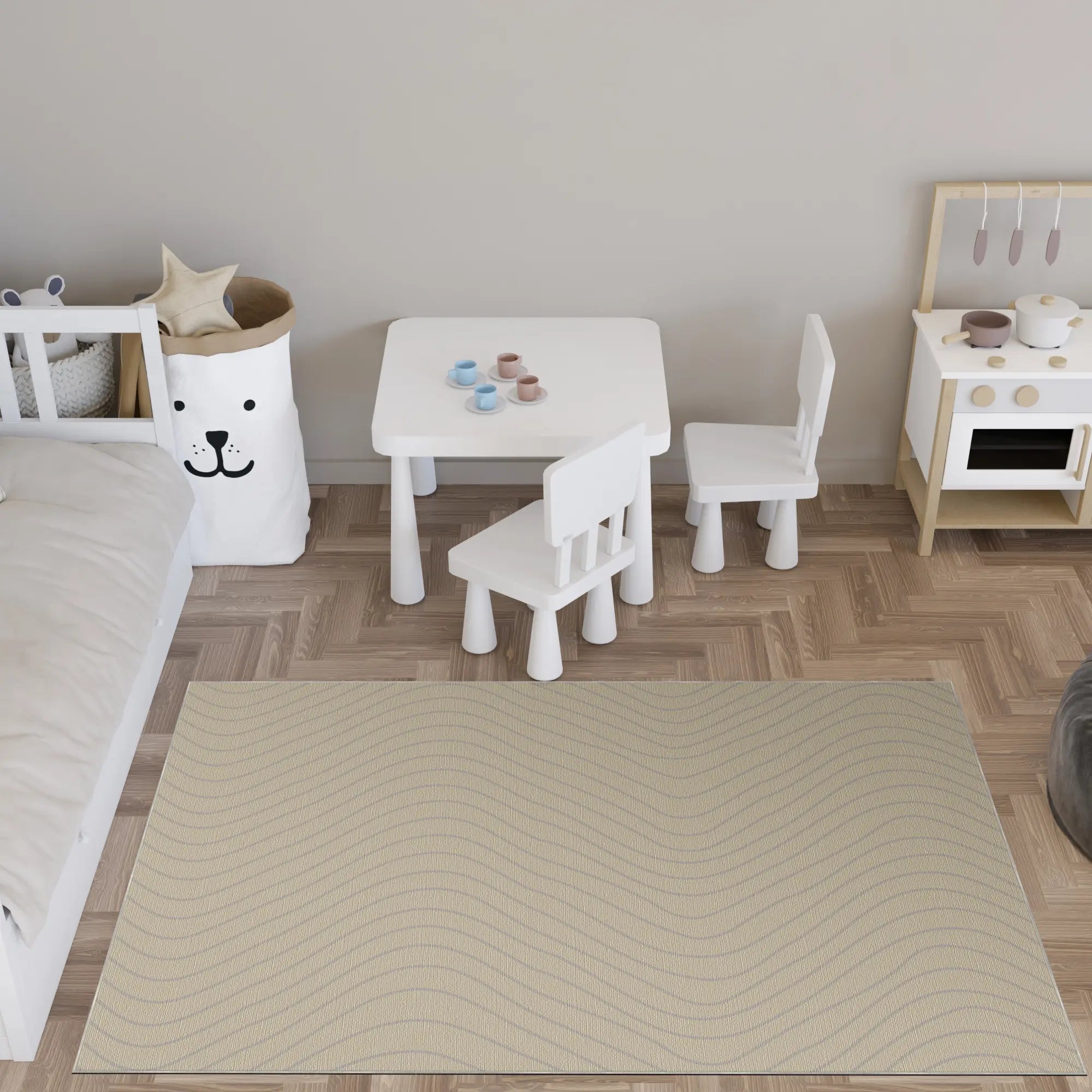 Soft Beige Wavy Motion Accent Rug