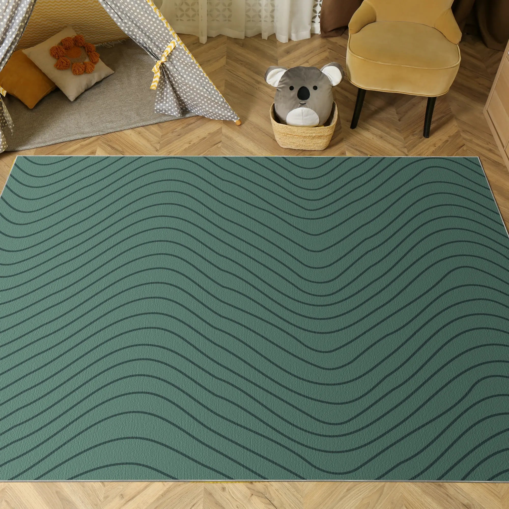 Soft Sage Green Wavy Motion Accent Rug