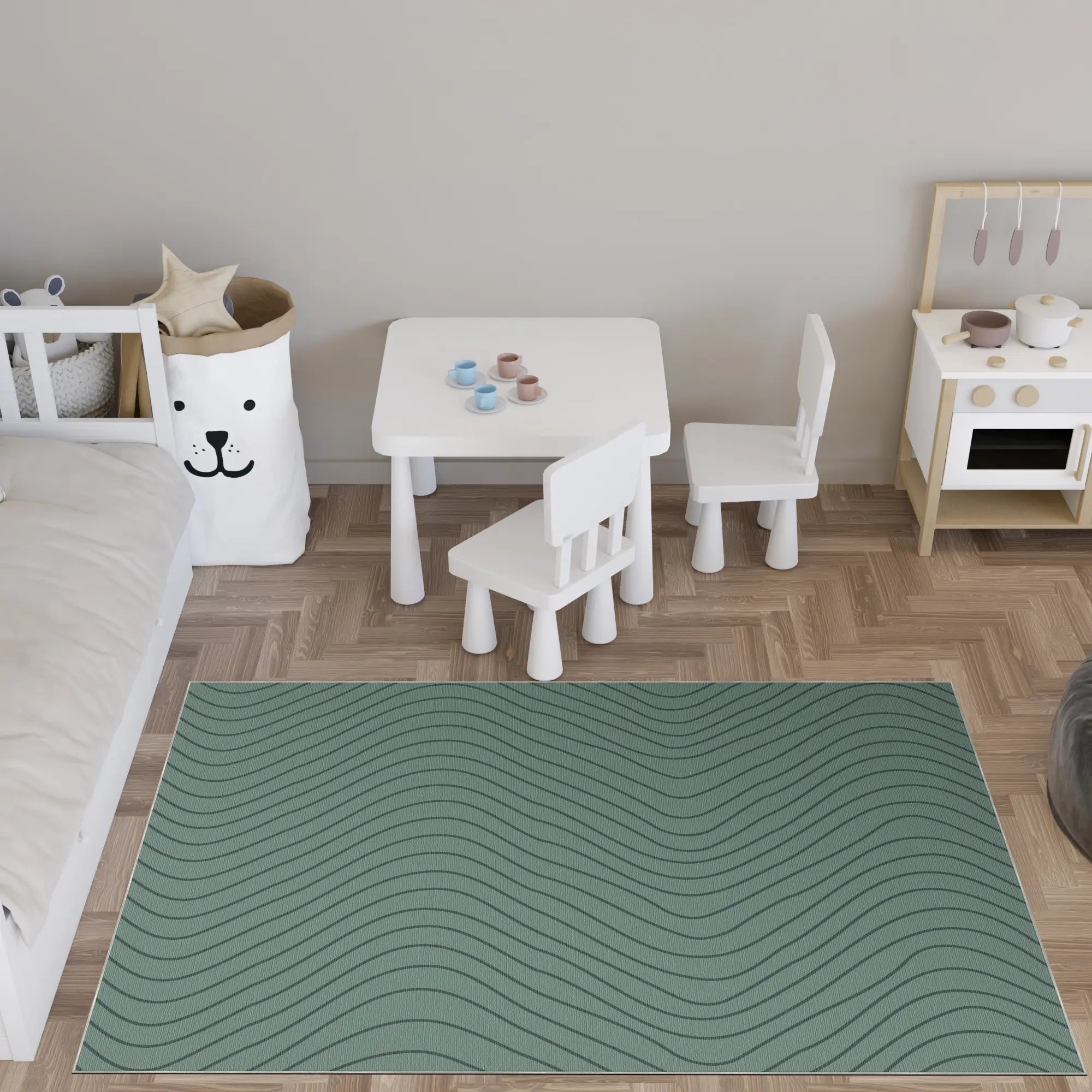 Soft Sage Green Wavy Motion Accent Rug