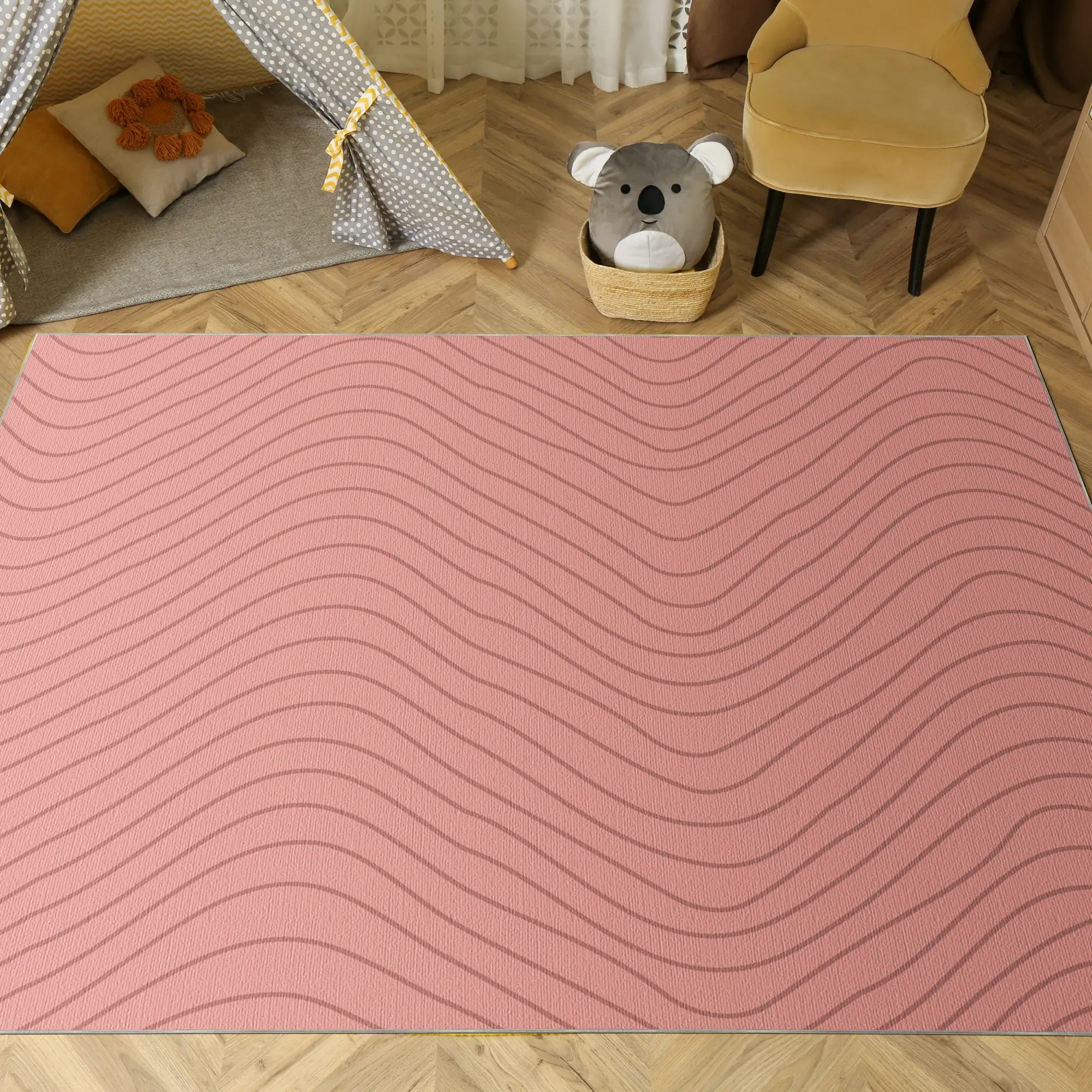 Soft Pink Wavy Motion Accent Rug