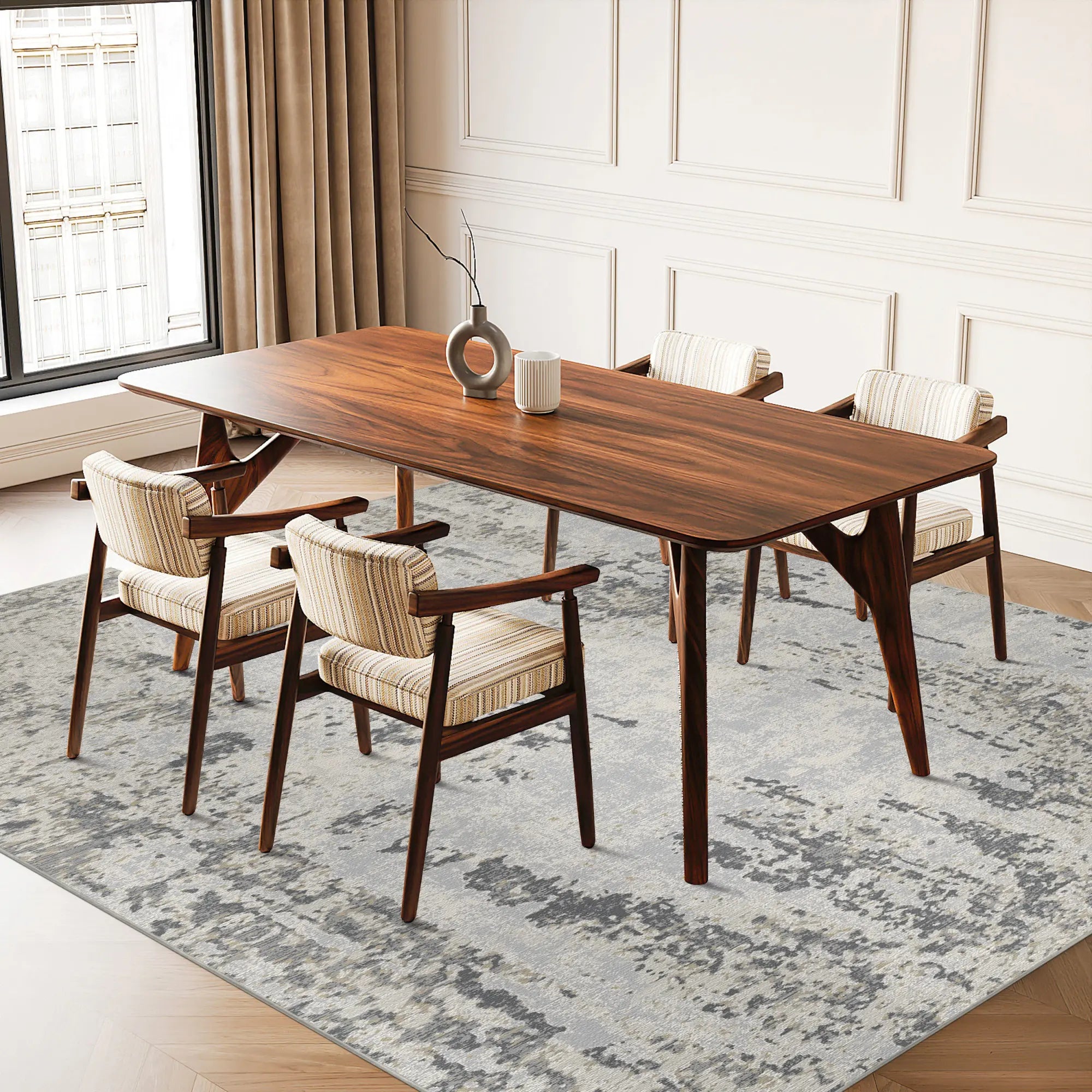 Silver Mist Distressed Abstract Rug