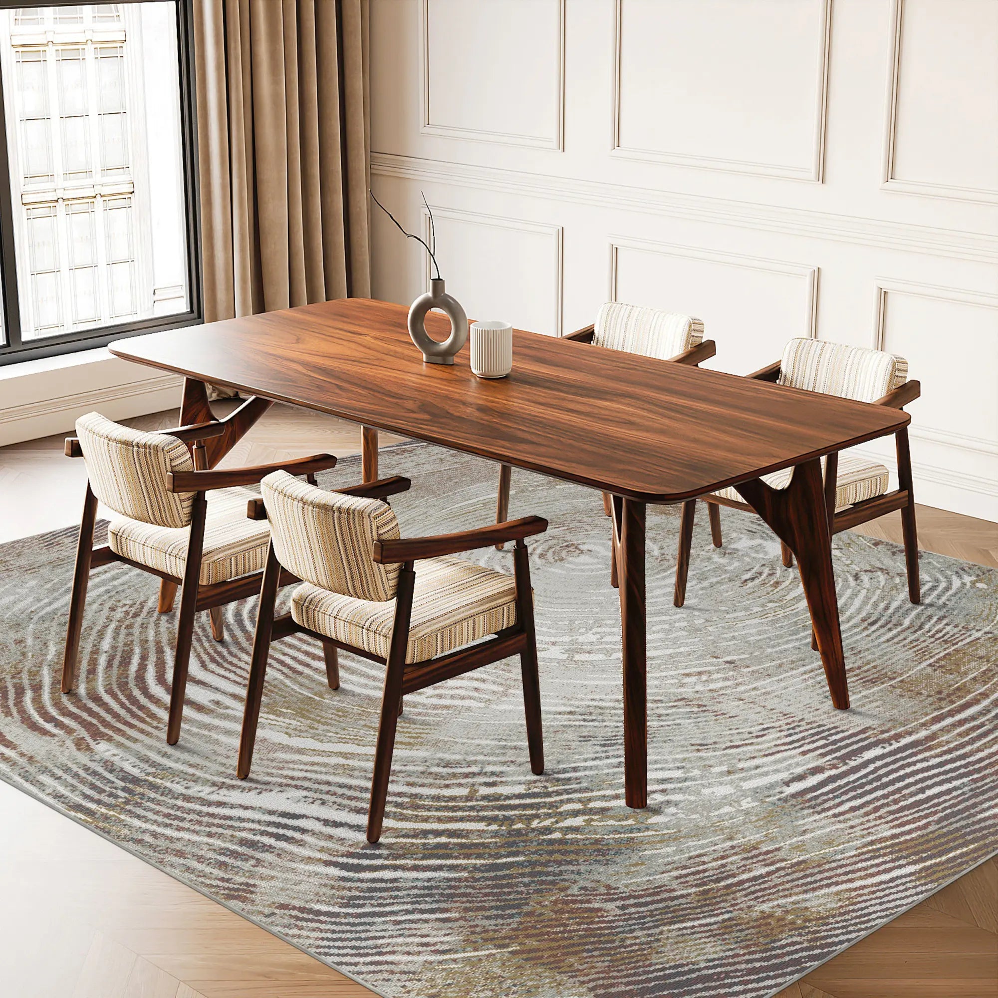 Ochre Annual Ring Organic Abstract Rug