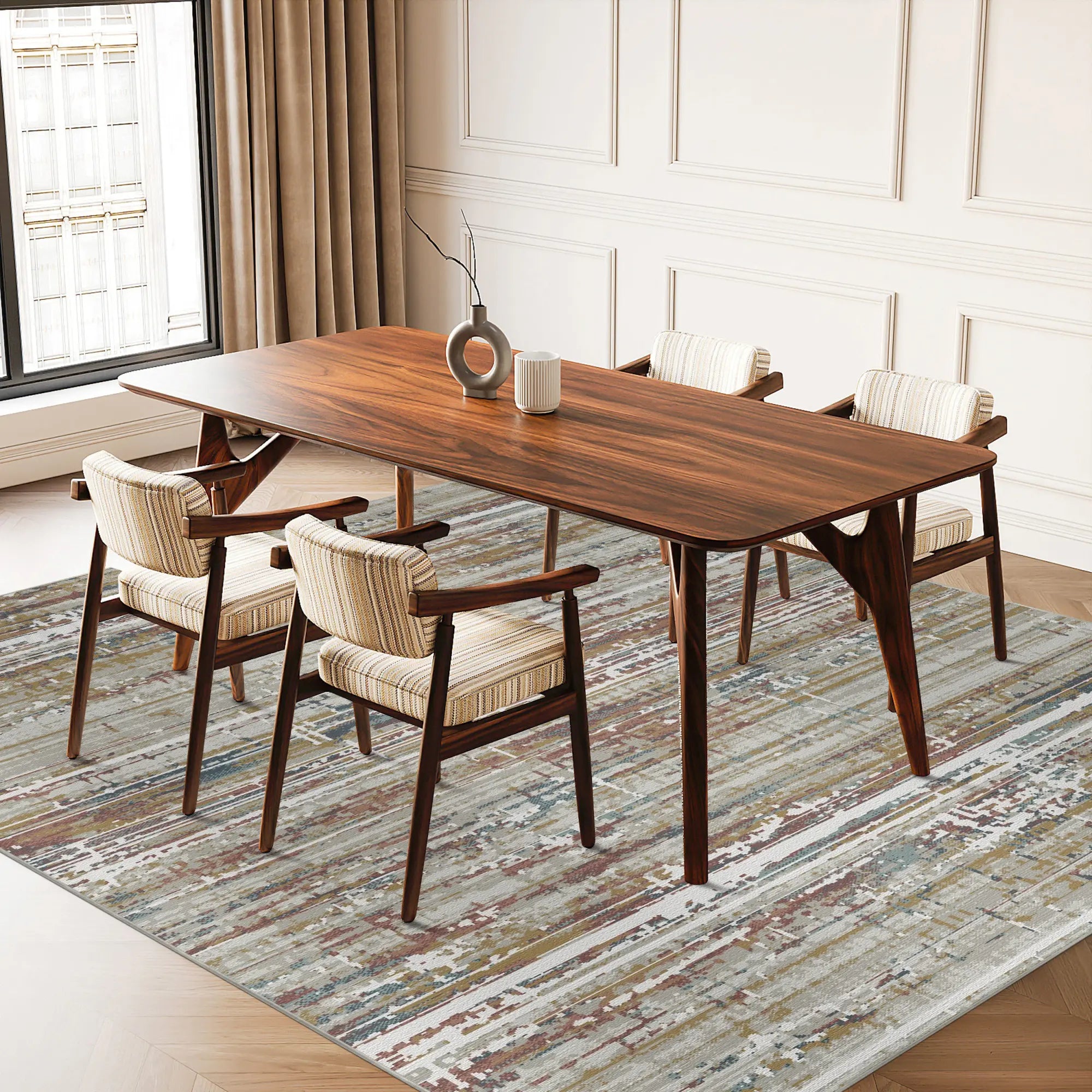 Golden Ember Linear Abstract Rug