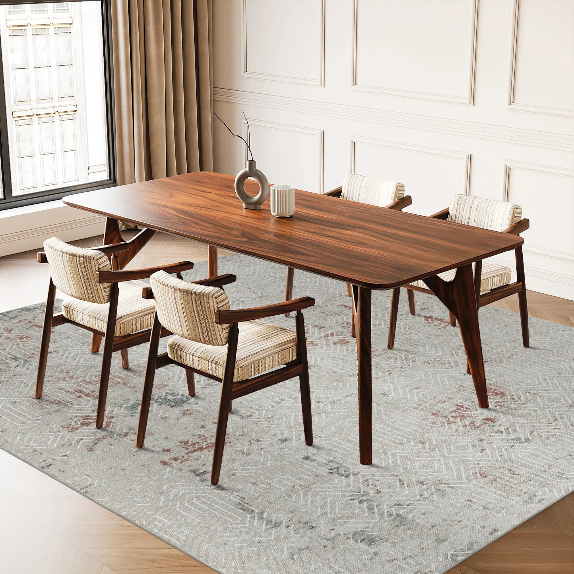 Ethereal Lattice Distressed Abstract Rug