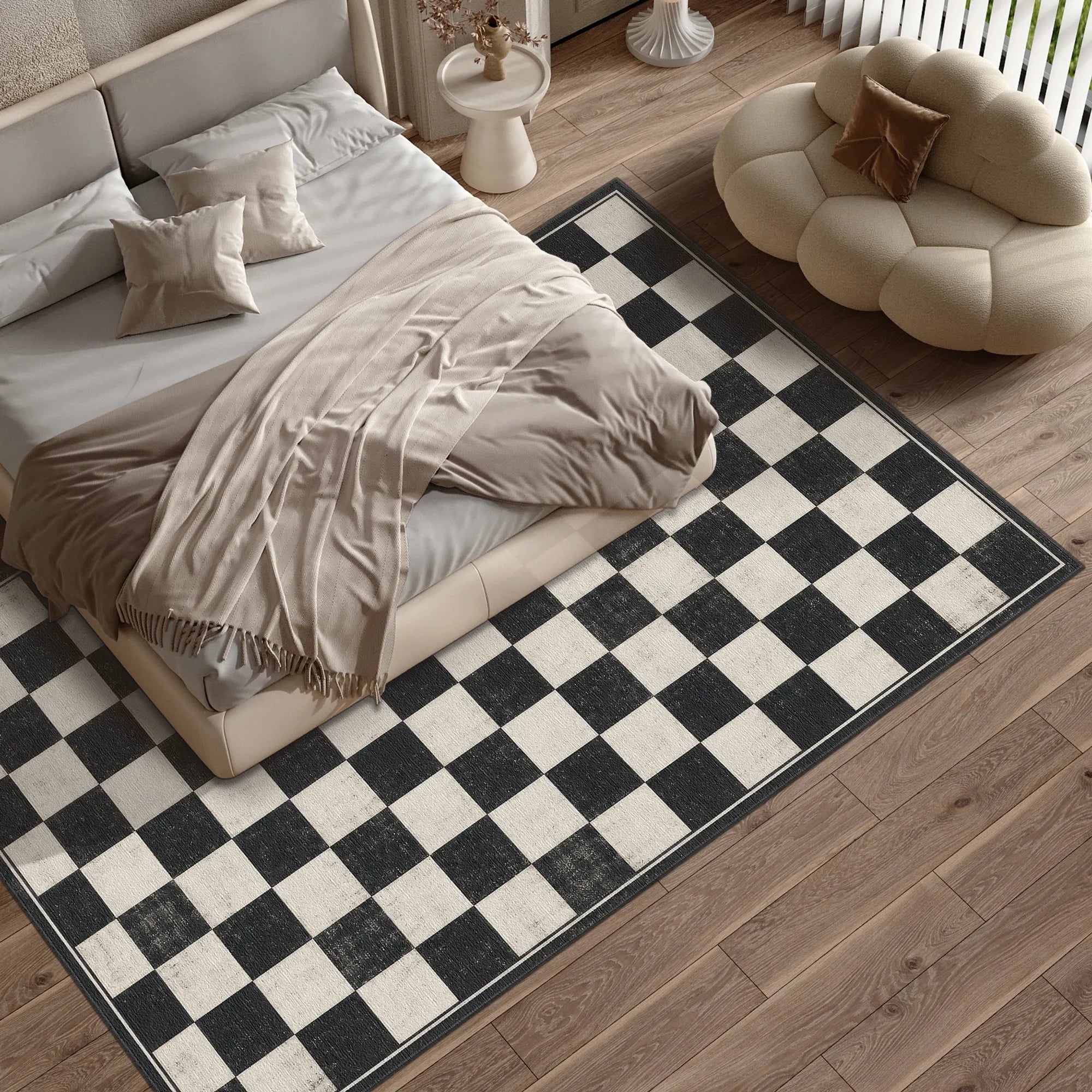 Black and White Chess Checkered Rug