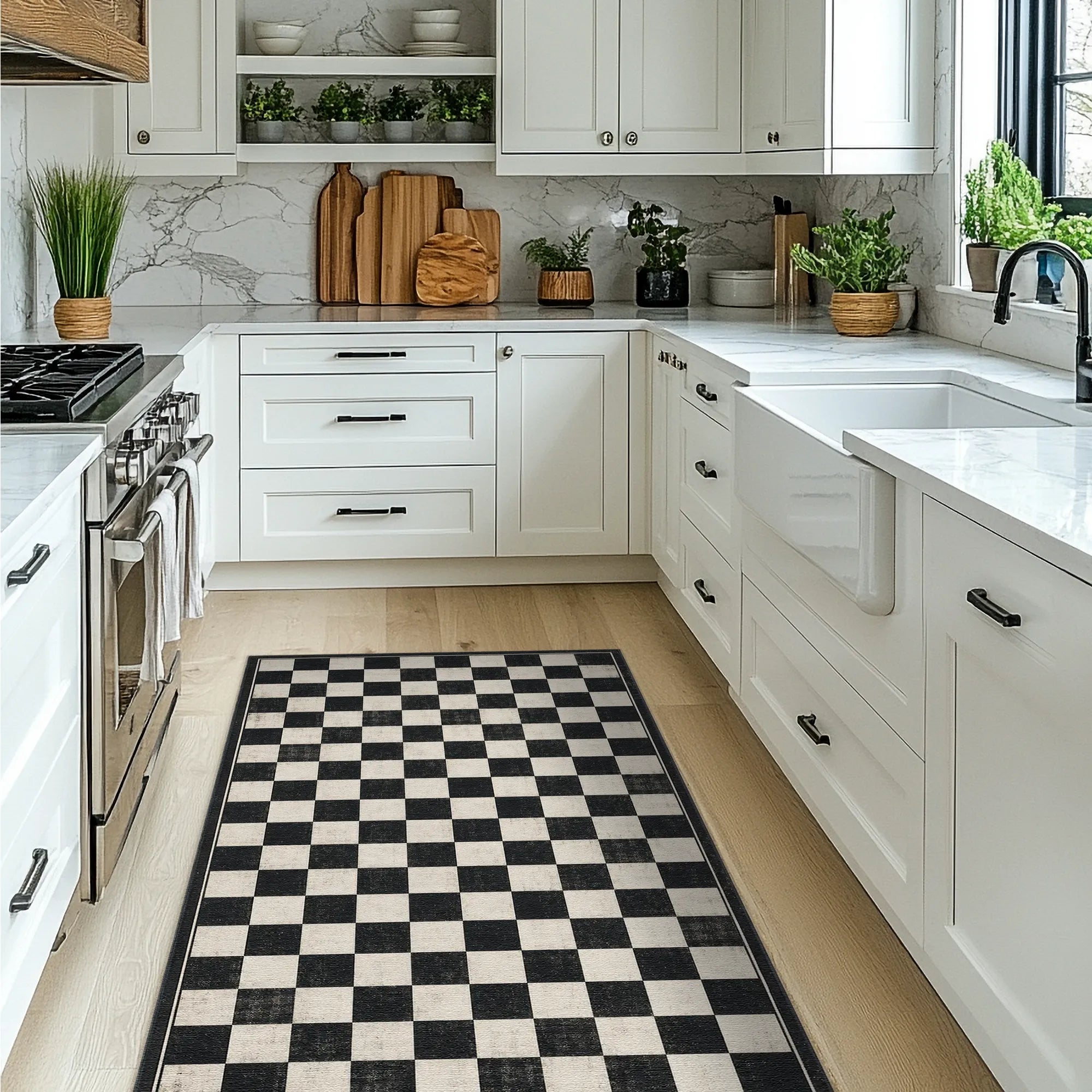 Black and White Chess Checkered Rug