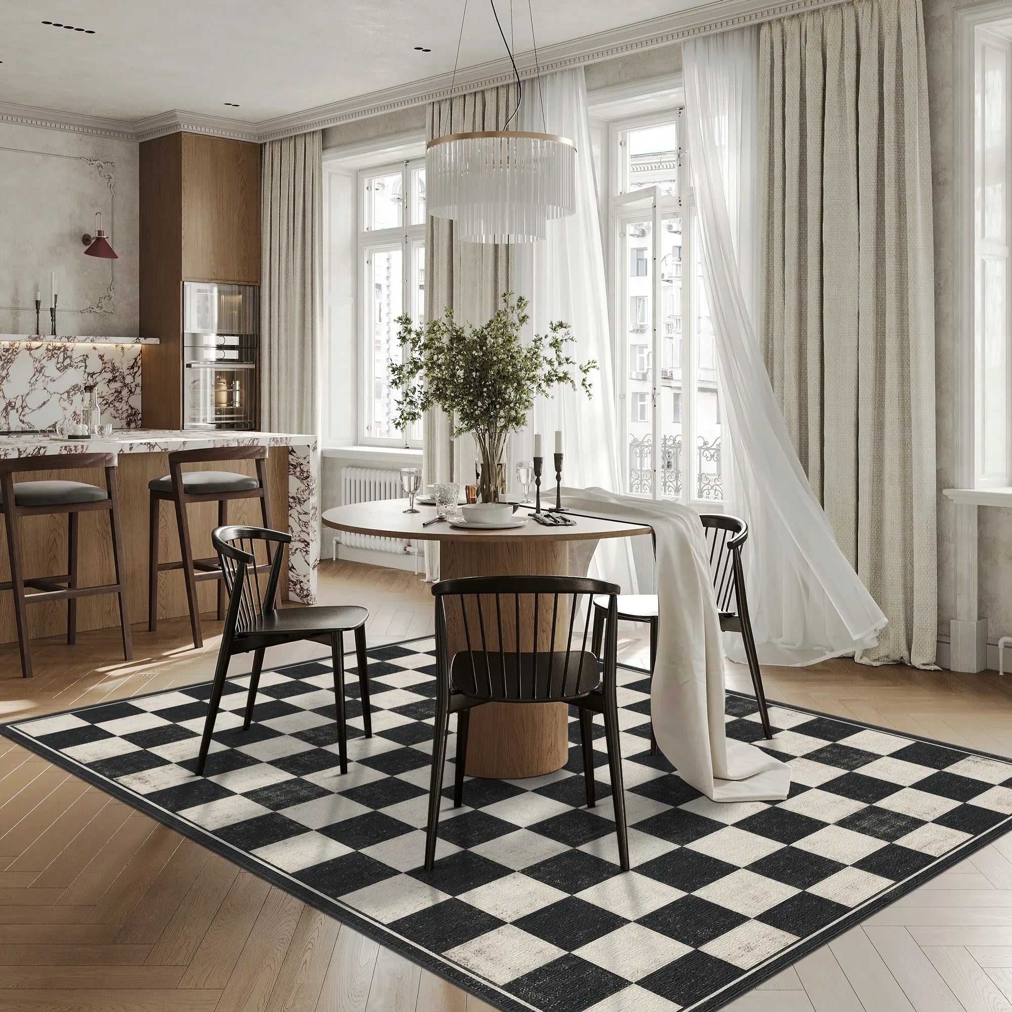 Black and White Chess Checkered Rug