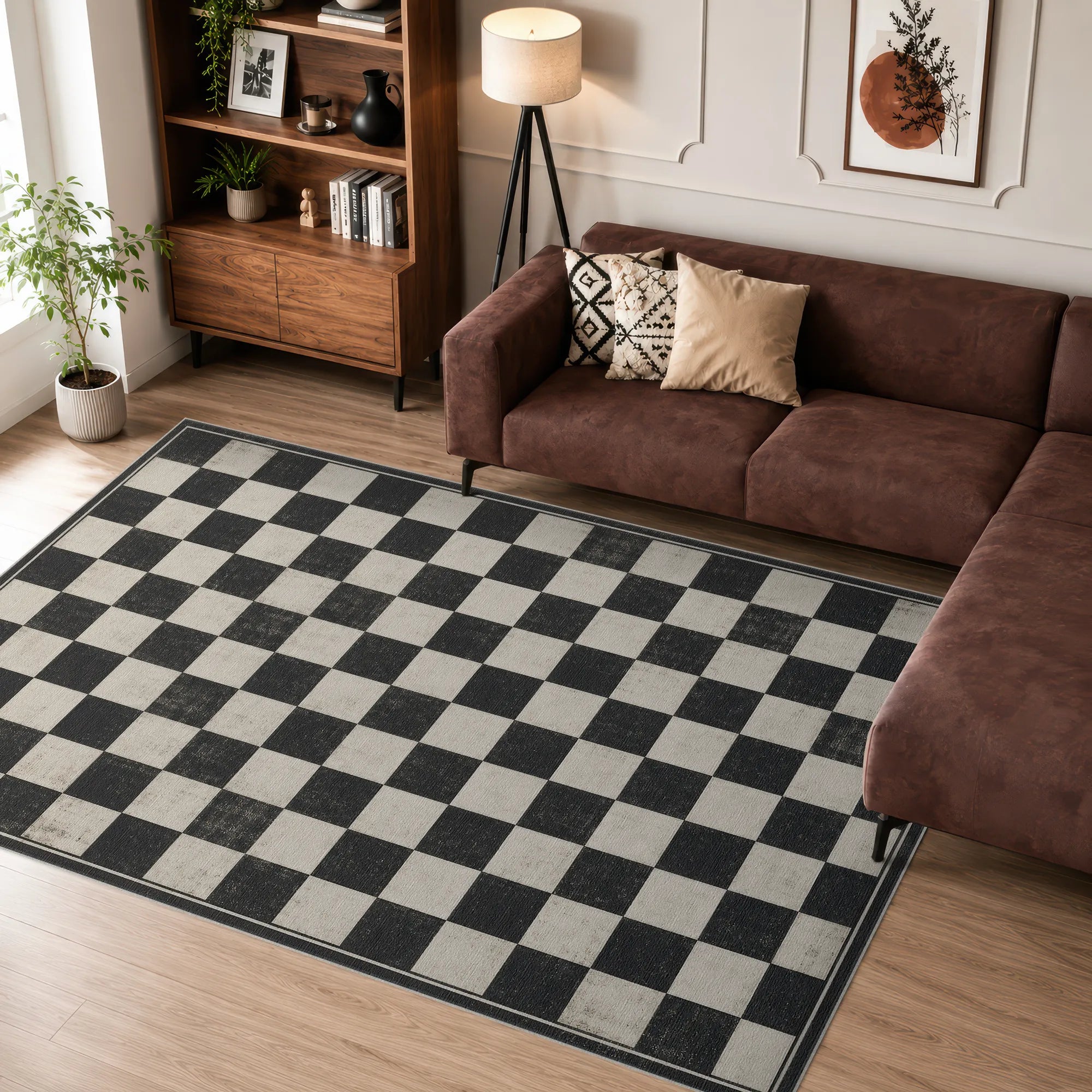 Black and White Chess Checkered Rug