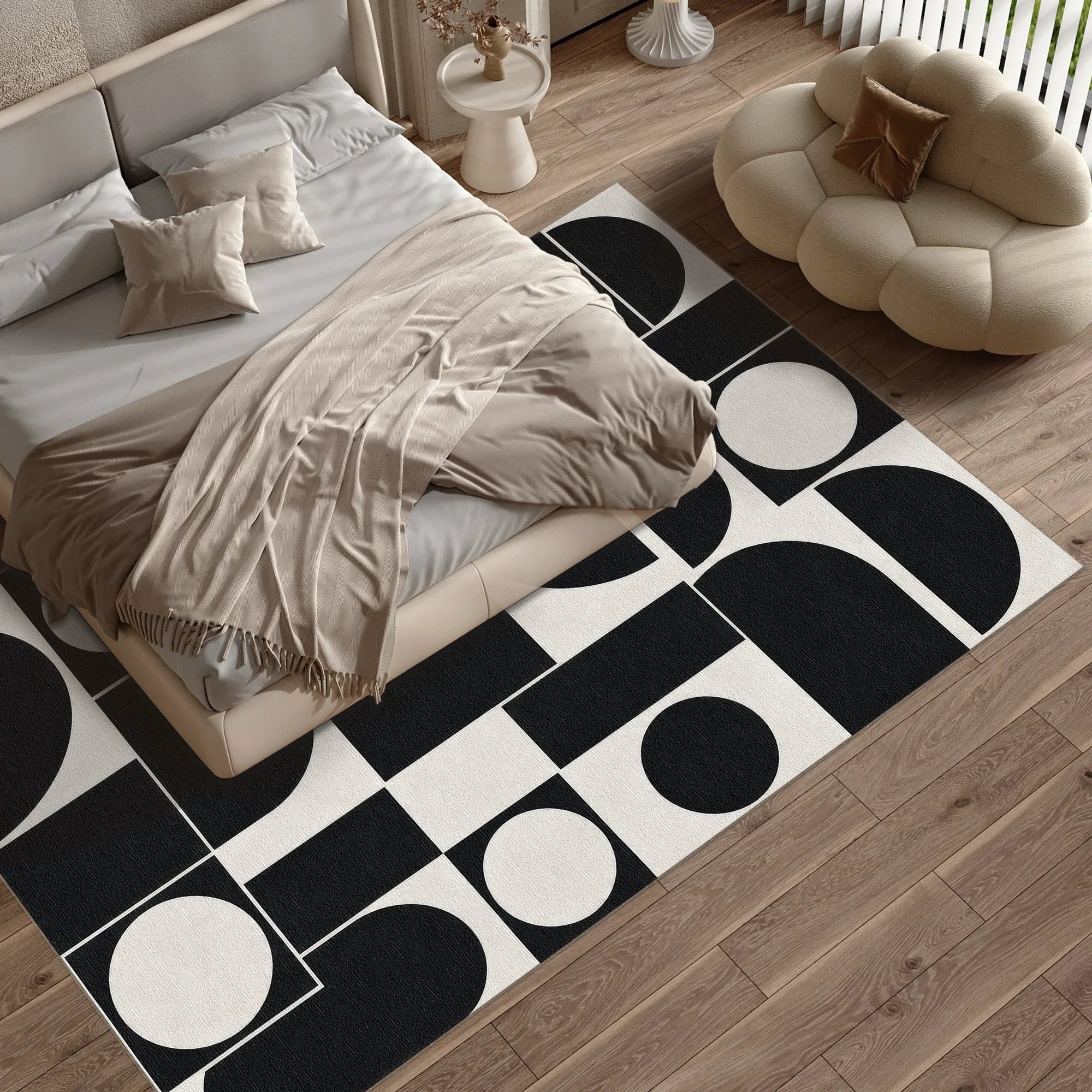 Geometric Abstract Black and White Rug
