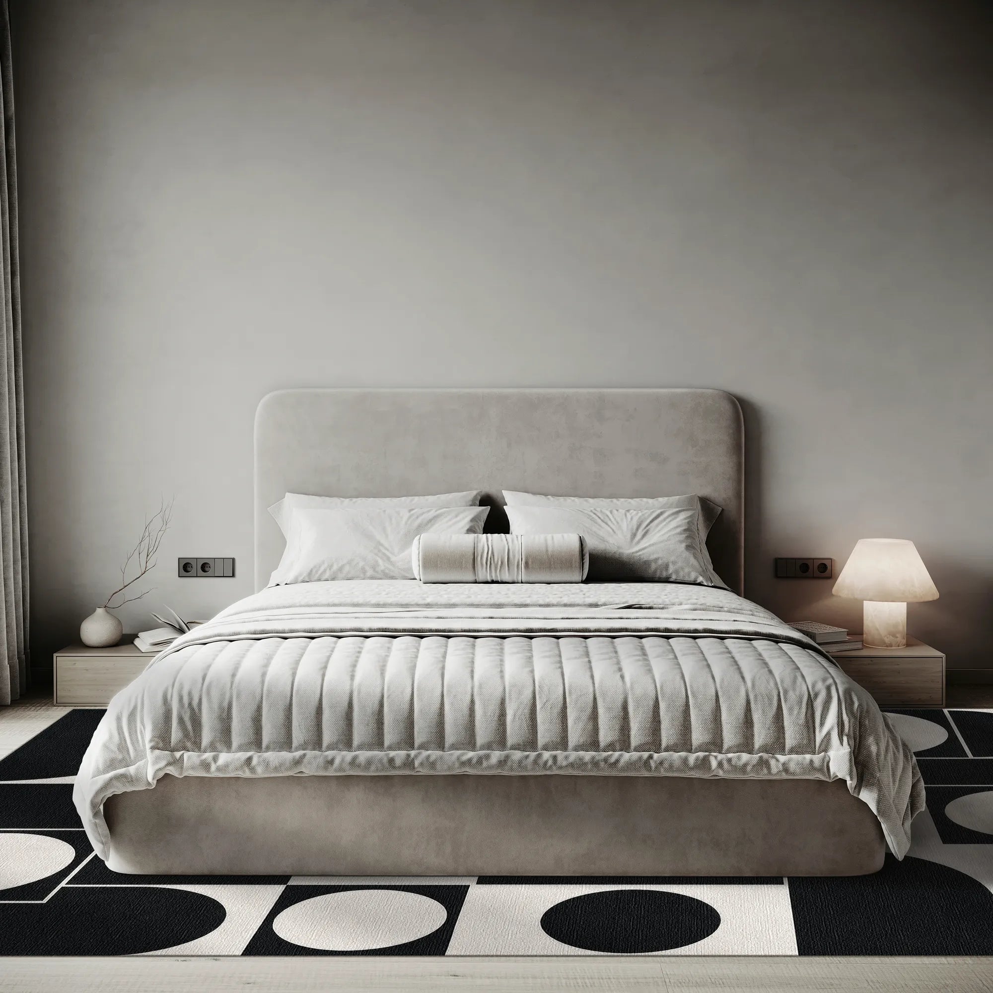 Geometric Abstract Black and White Rug