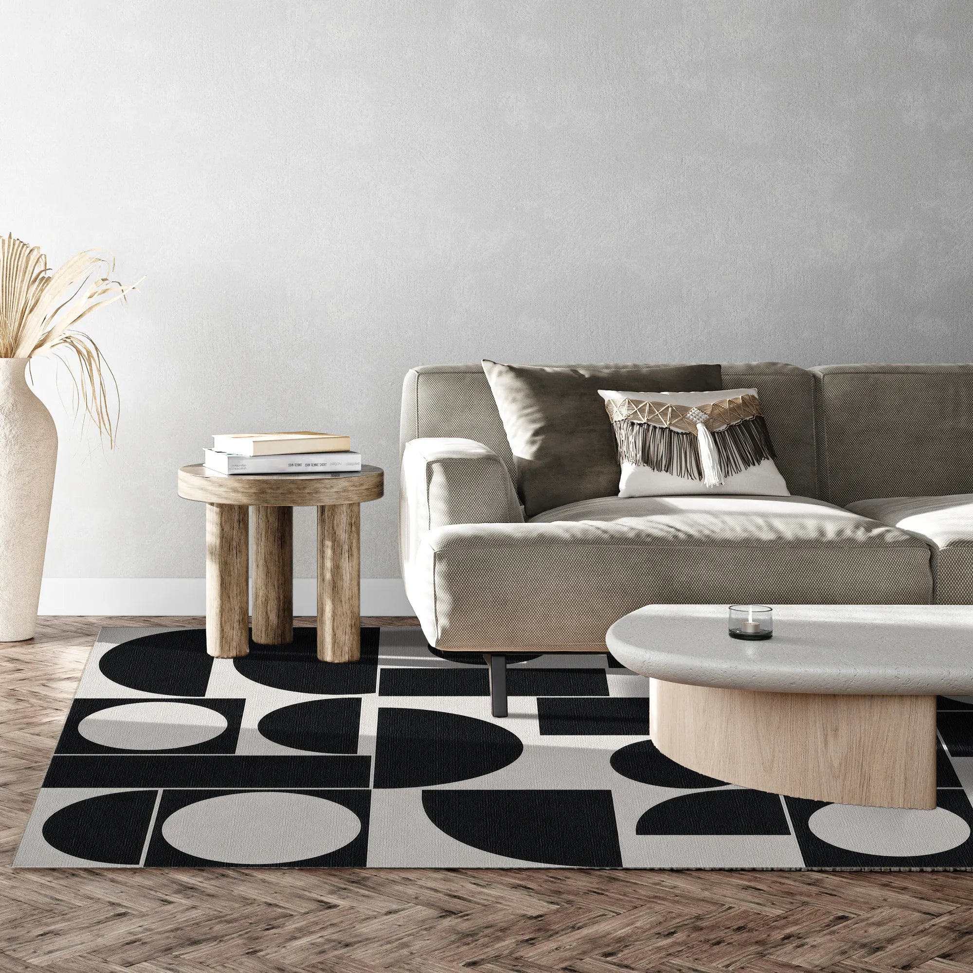 Geometric Abstract Black and White Rug