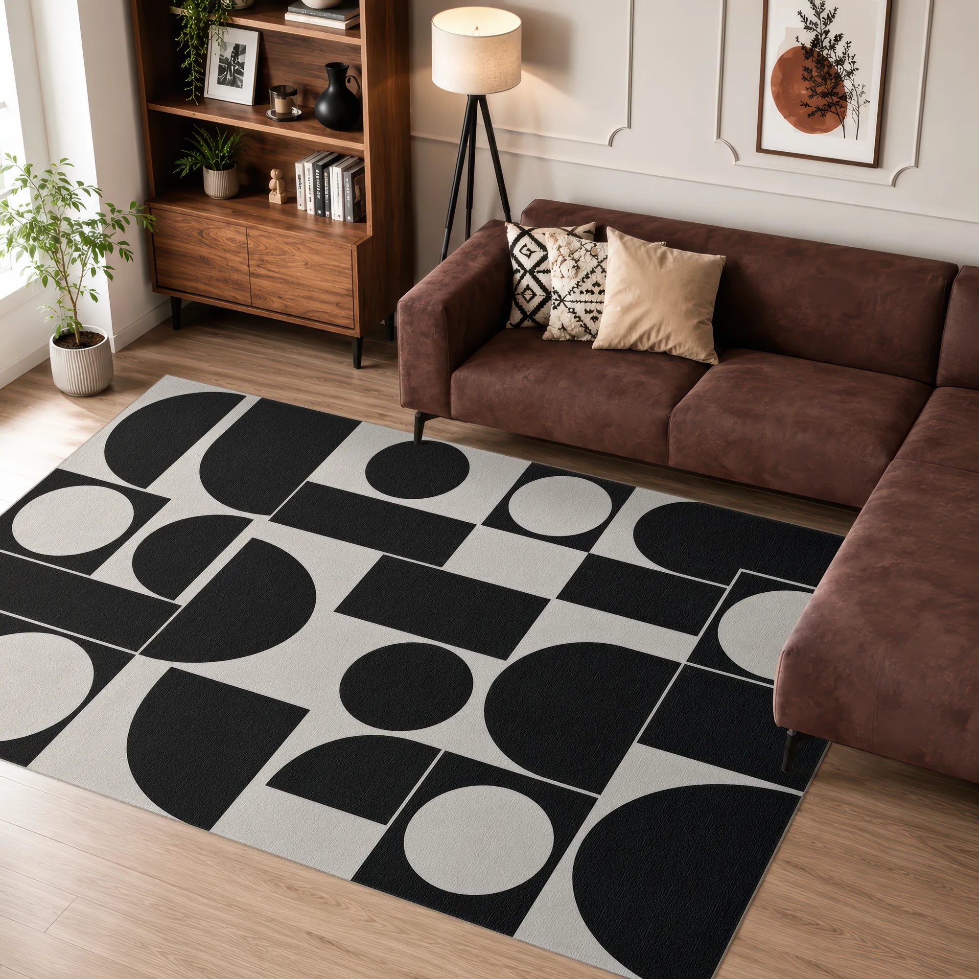 Geometric Abstract Black and White Rug