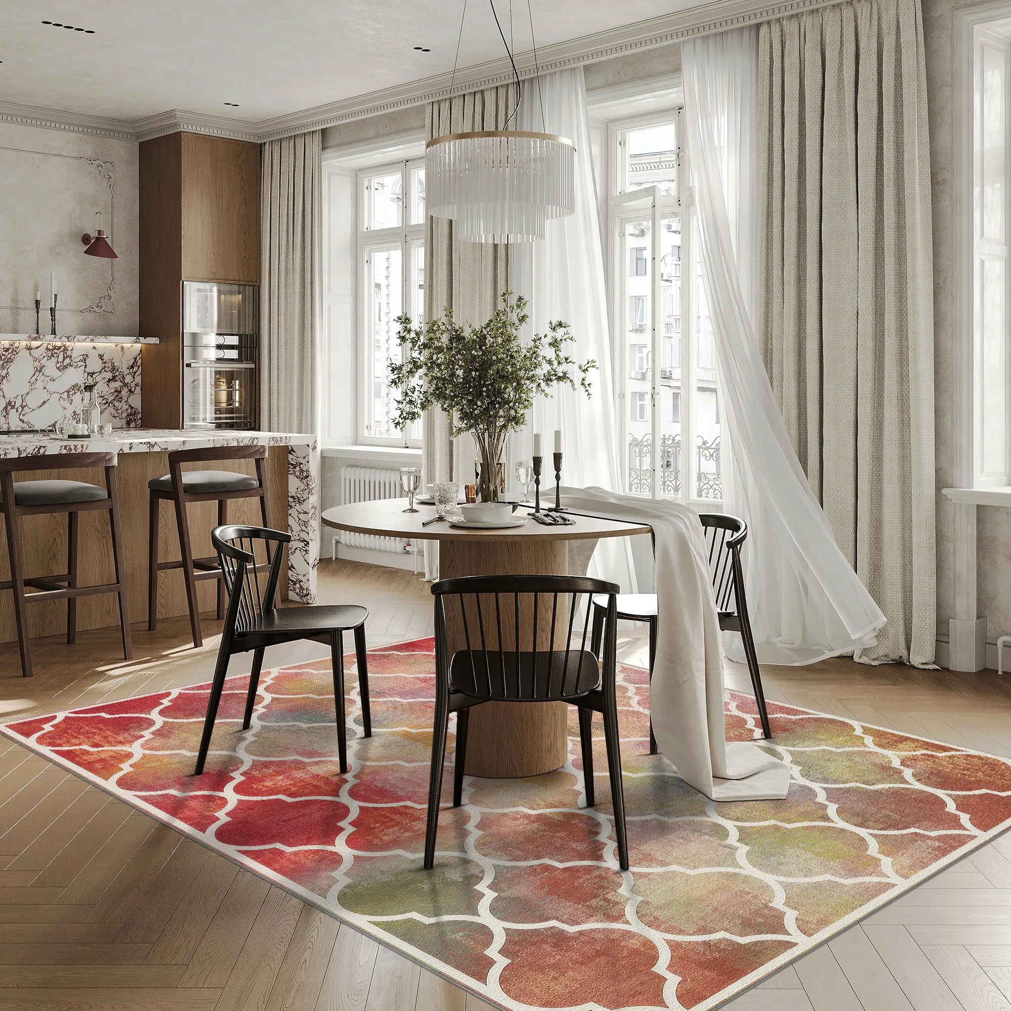 Multicolor Moroccan Lattice Statement Rug
