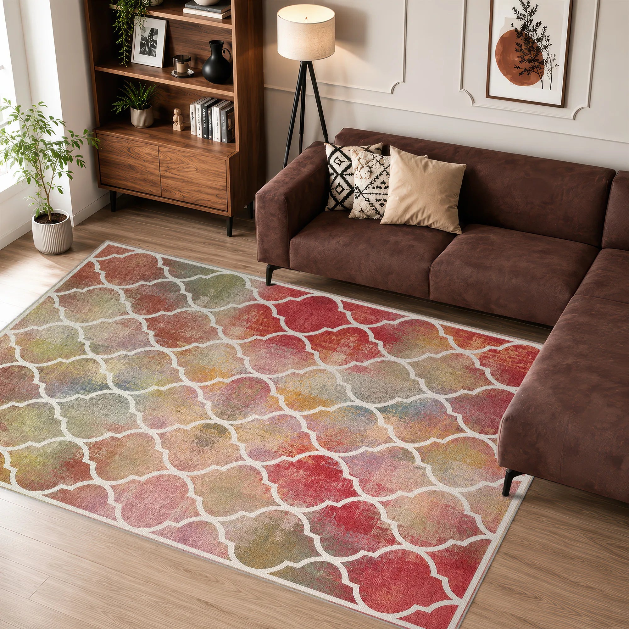 Multicolor Moroccan Lattice Statement Rug