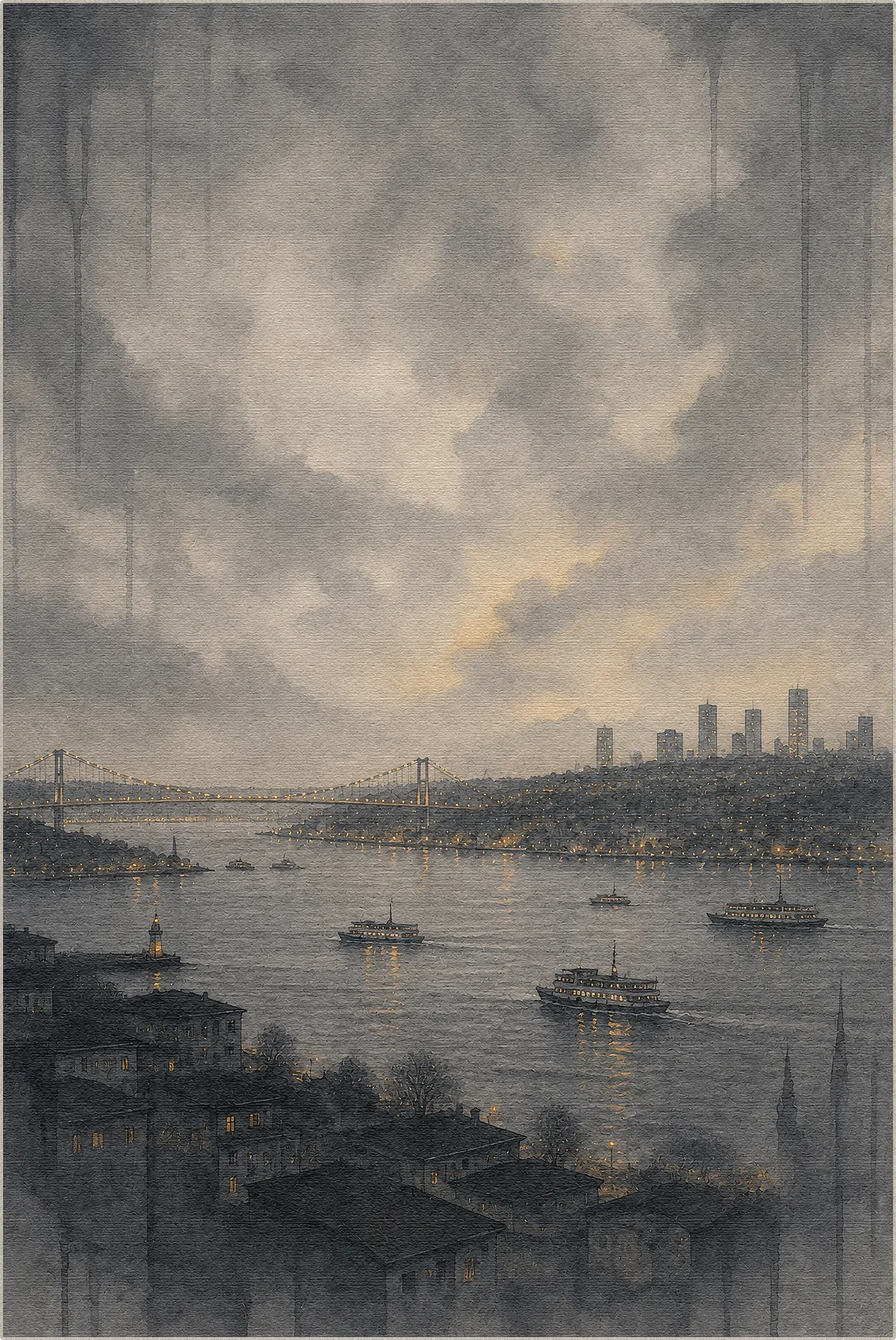 Istanbul Bosphorus Skyline Art Rug