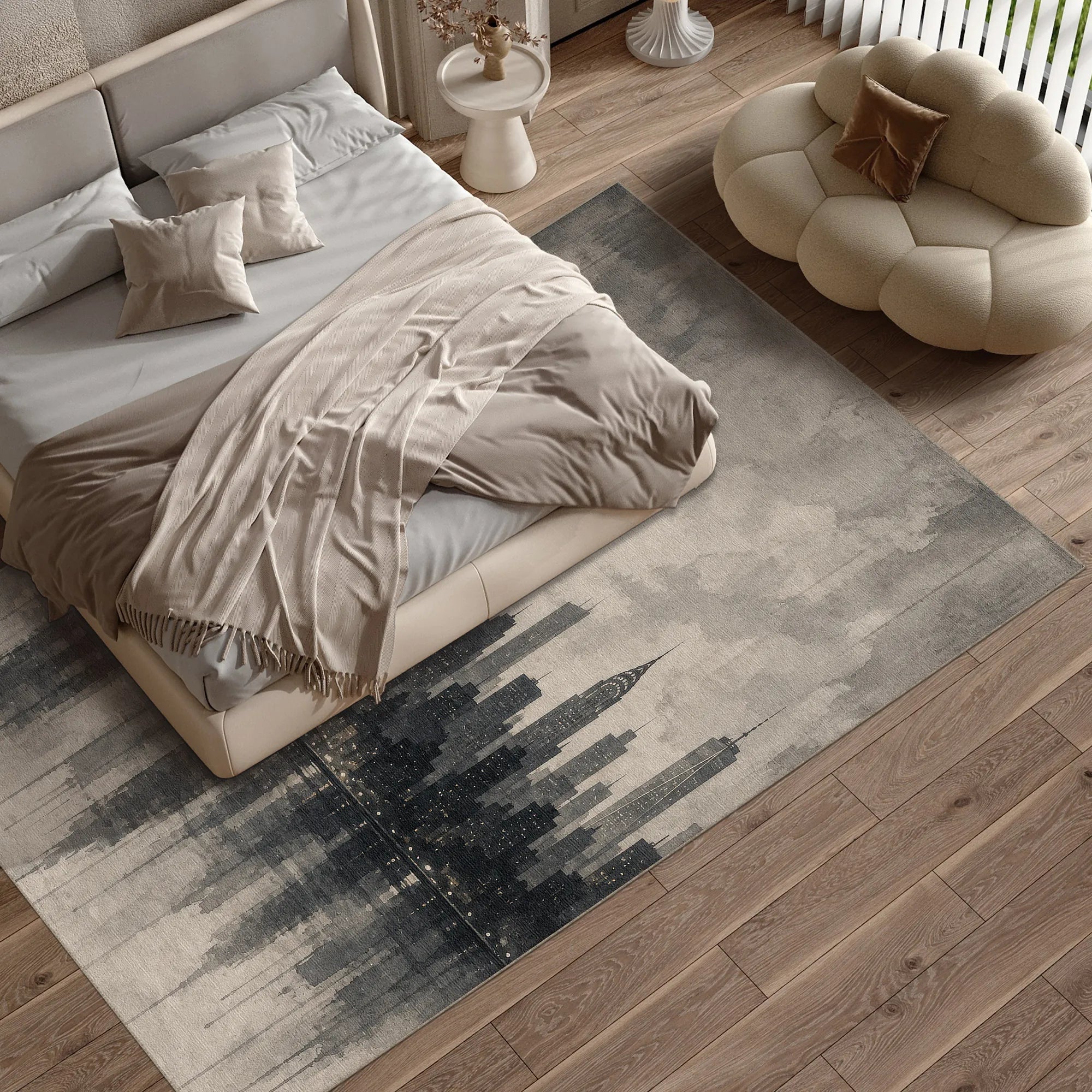 New York Cityscape Monochrome Art Rug