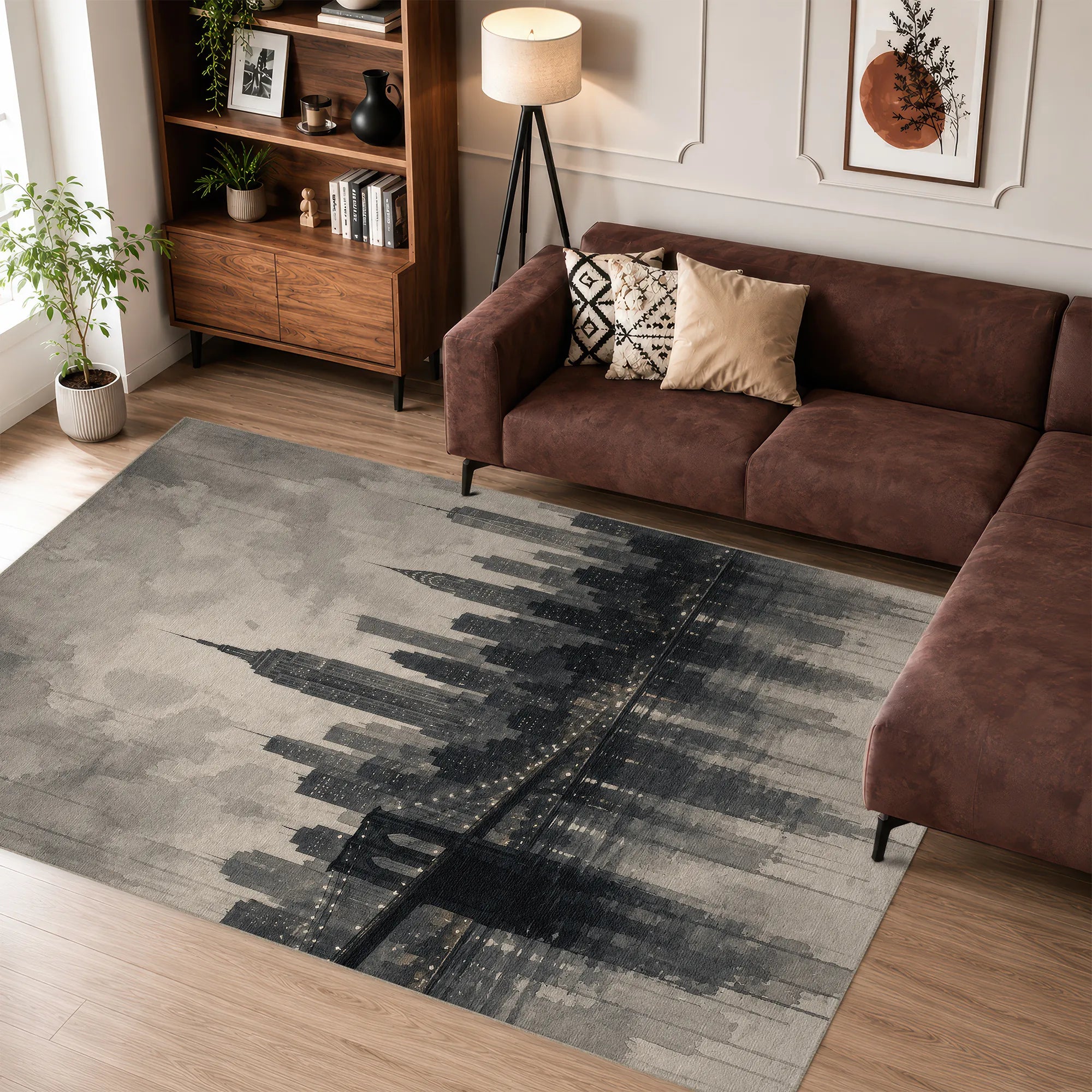 New York Cityscape Monochrome Art Rug